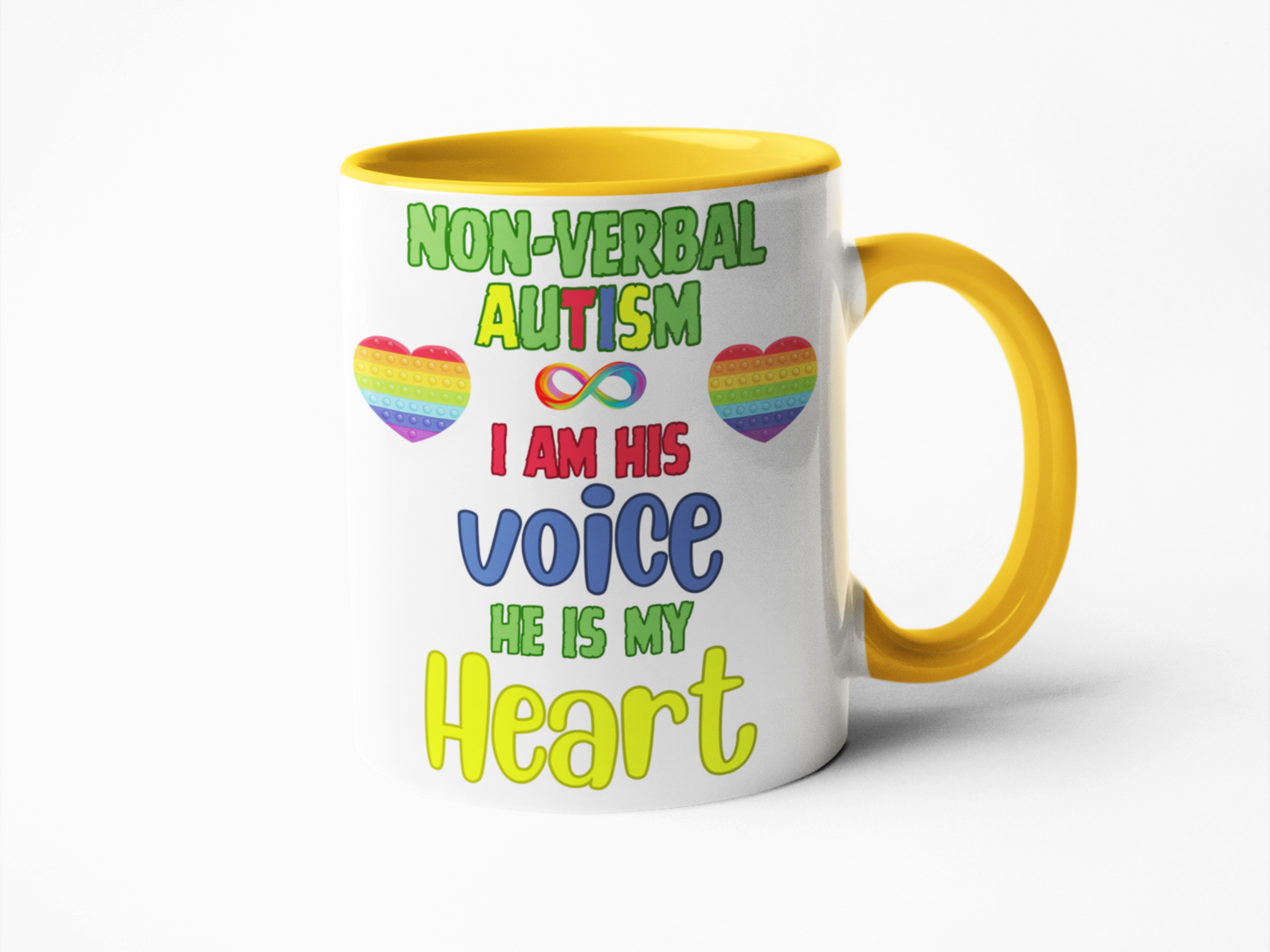 Non-verbal Autism I am his voice he is my heart coffee mug