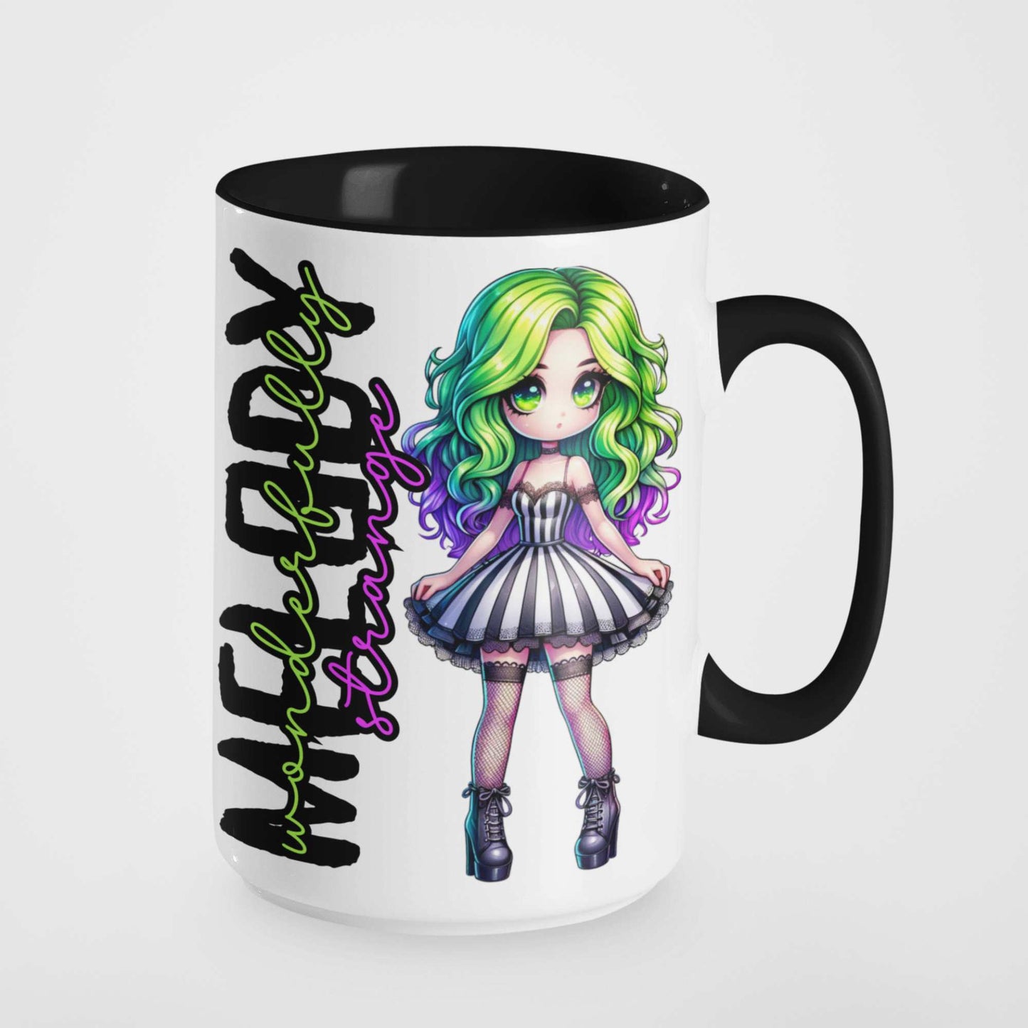 Wonderfully Strange Personalised Mug โ Alternative Gothic Anime Character Gift, Custom Name Goth Mug, Unique Coffee Mug, 11oz & 15oz Ceramic, 20oz Tumbler