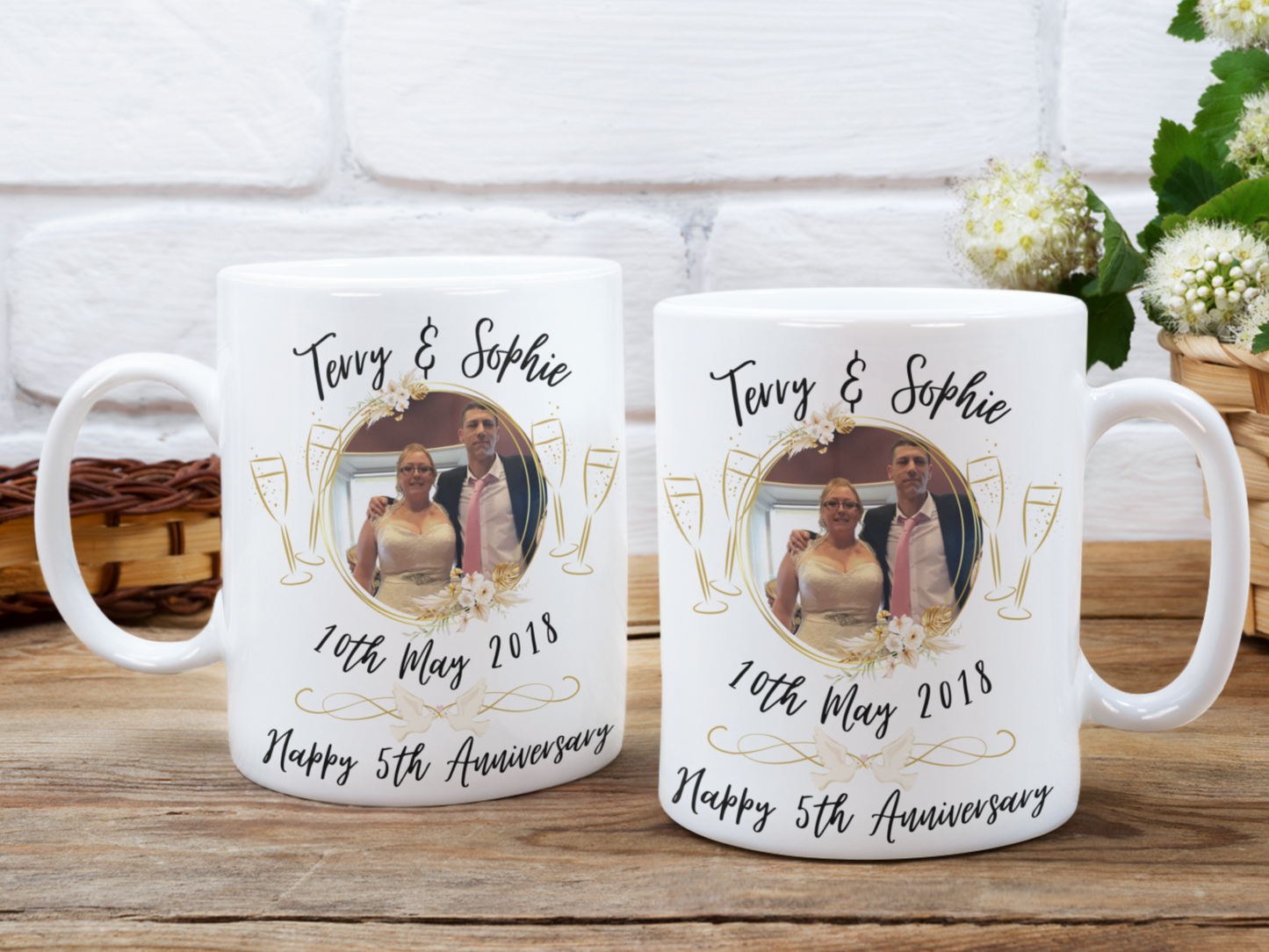 Custom photo anniversary pair of coffee mugs set