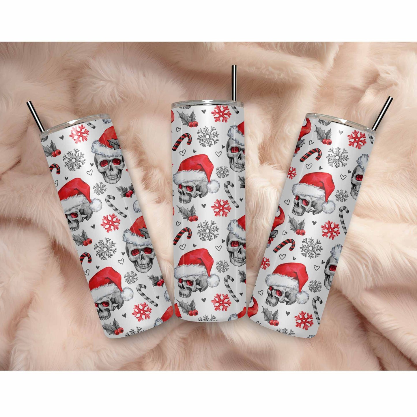 Christmas candy cane Skulls 20oz tumbler