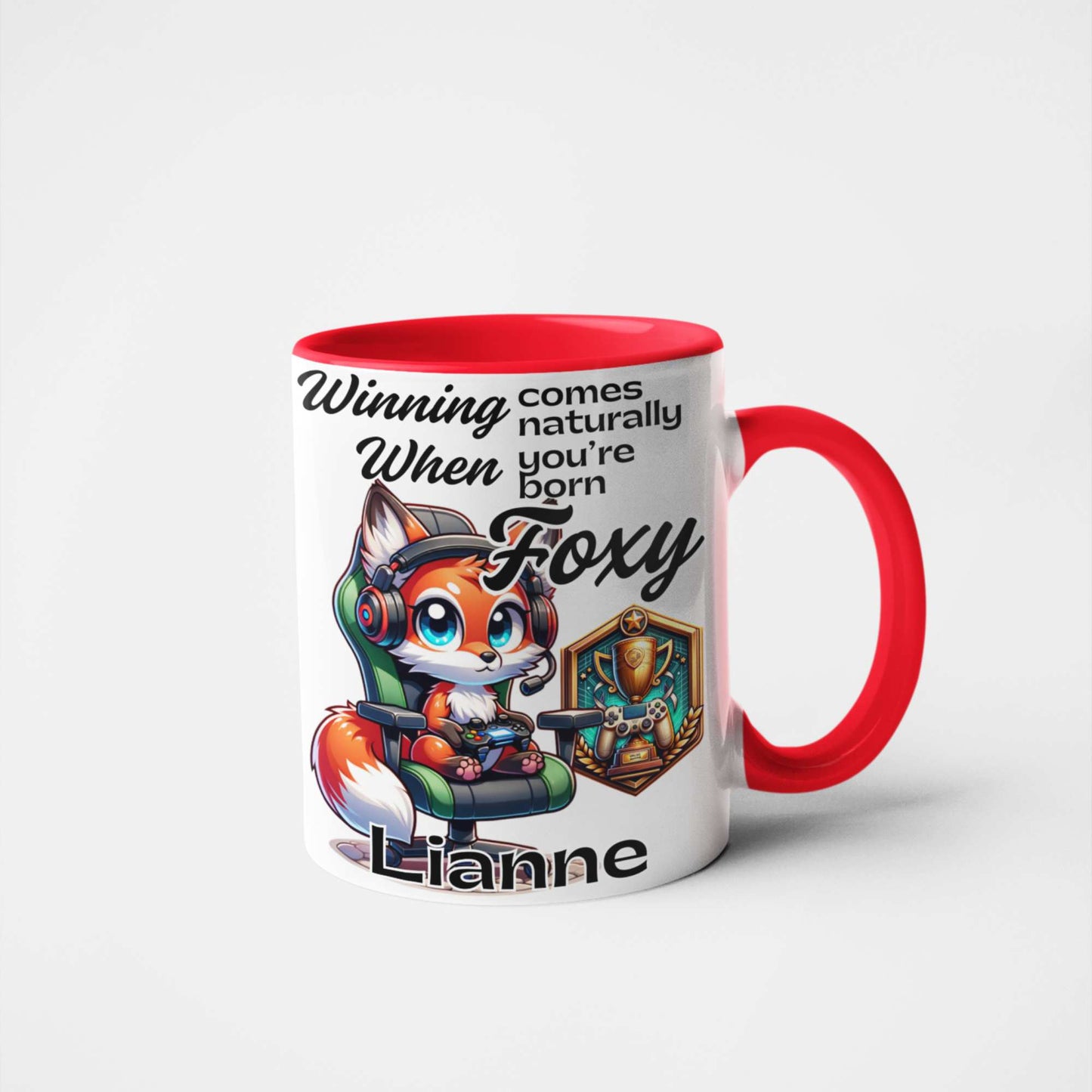 Winning Comes Naturally When You’re Born Foxy Personalised Fox Gamer Mug or Tumbler - Custom Handmade Gamer Gift | Perfect for Birthdays, Christmas, and Gaming Nights
