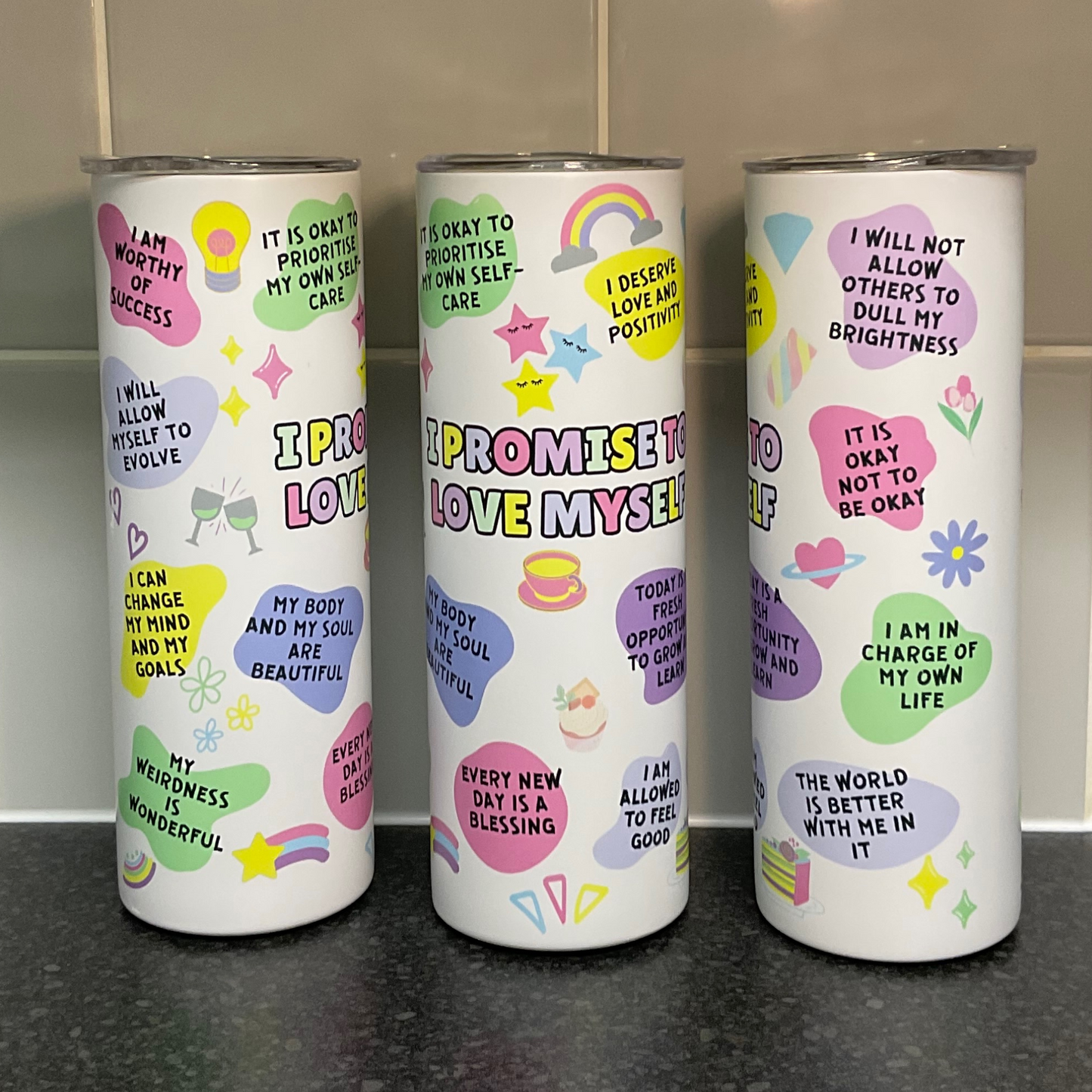 Positivity I promise to love myself 20oz skinny tumbler