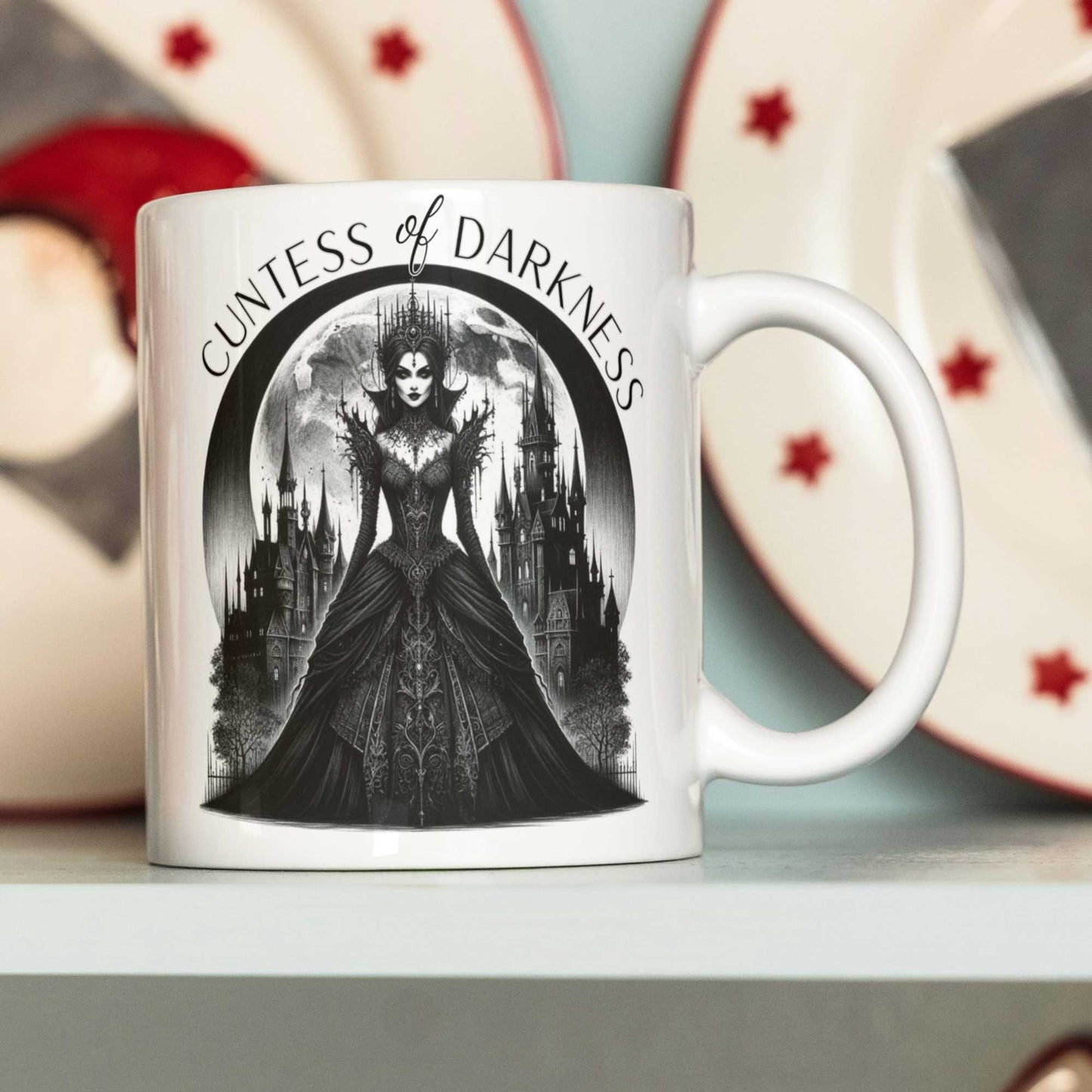 Cuntess of Darkness Naughty Gothic Mug – Dark Fantasy Ceramic Coffee Cup, Funny Spooky Gift for Her, Witchy Home Décor