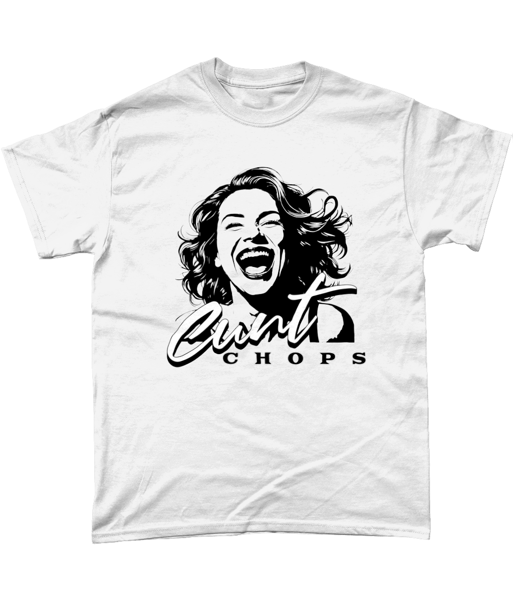 Cunt Chops White T-Shirt – Bold, Funny T-Shirt for Women | Cheeky Graphic Tee with Woman’s Face