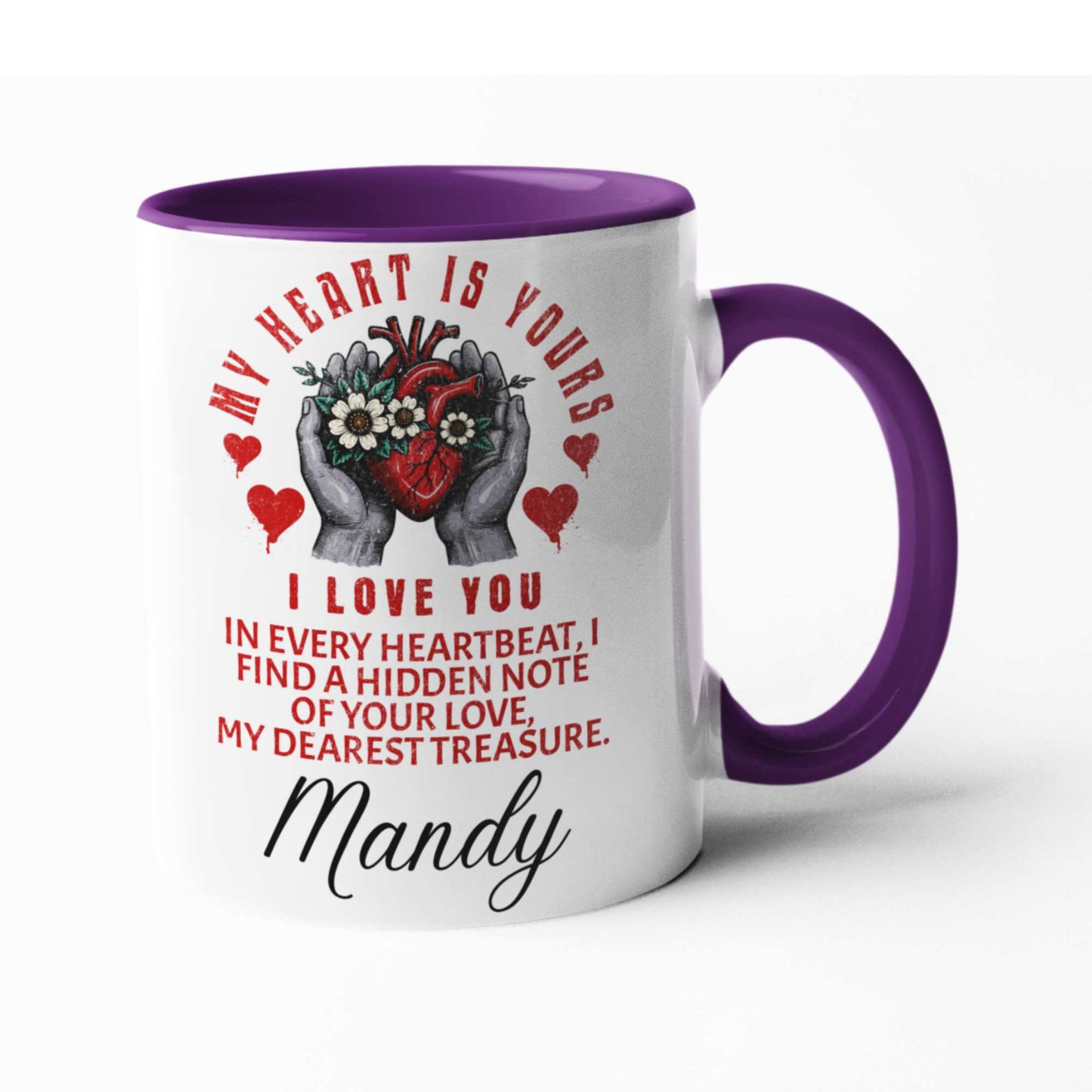 "My Heart is Yours - I Love You" Personalised Gift, Romantic Mug, Customisable Cup with Name, Love Note Mug