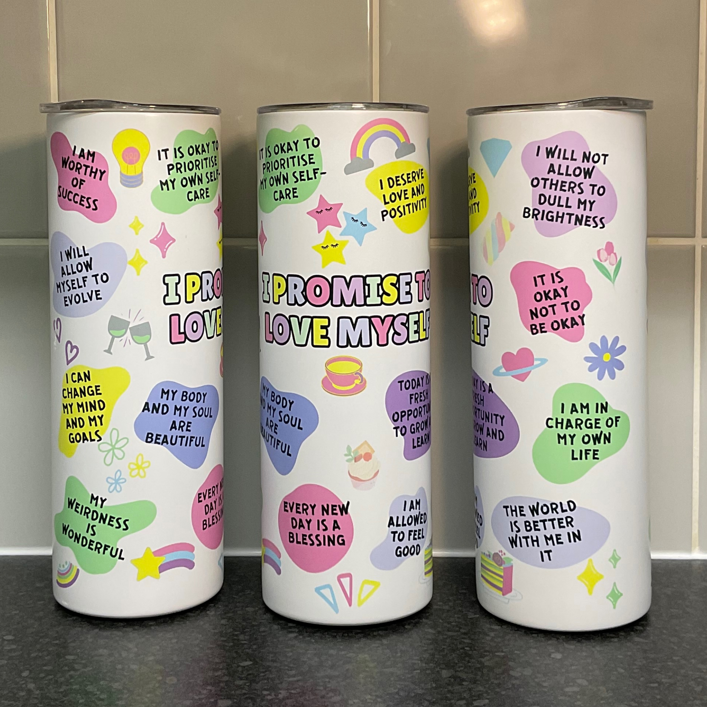 Positivity I promise to love myself 20oz skinny tumbler