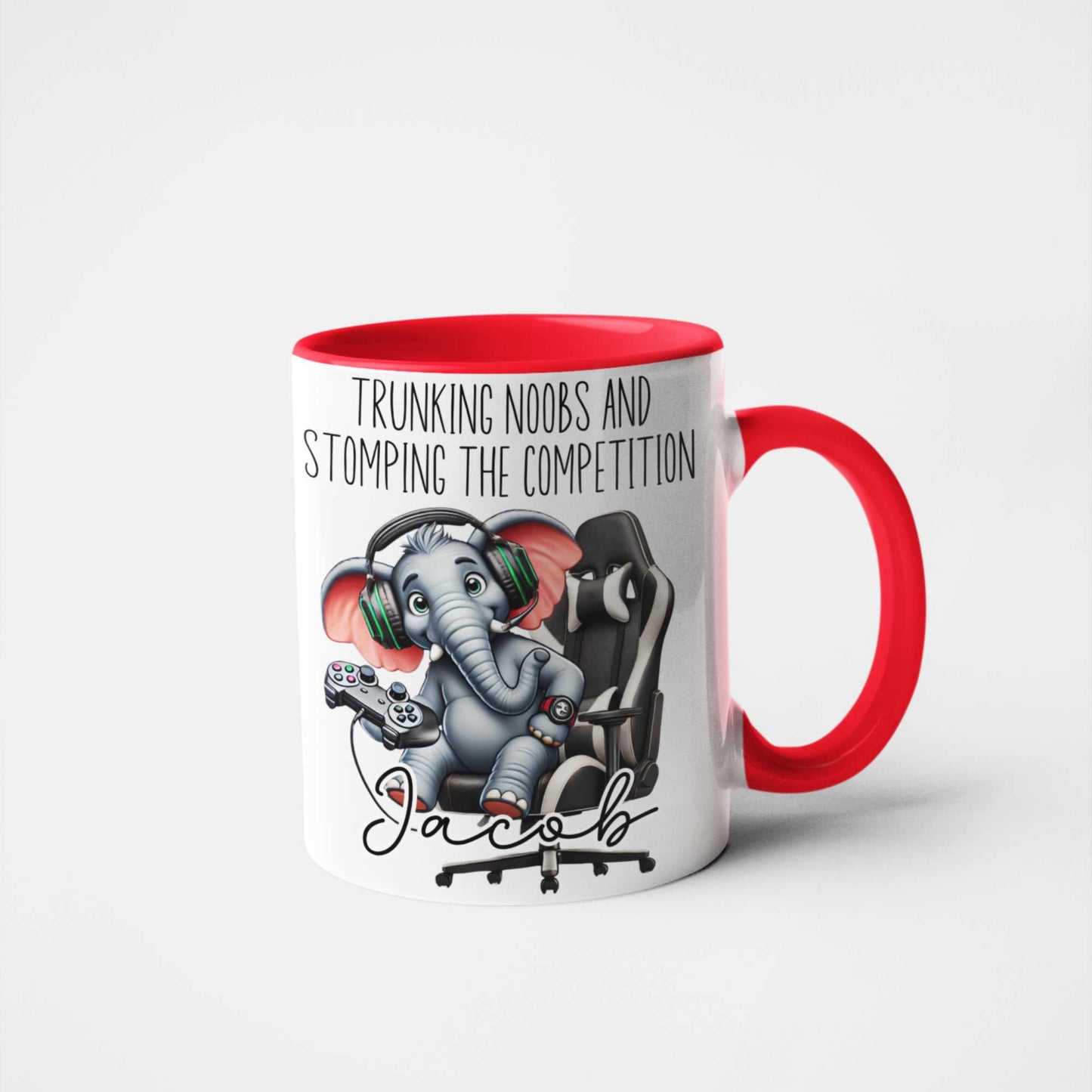 Trunking Noobs & Stomping the Competition Personalised Gamer Elephant Mug – Custom Name Gift for Gamers, Boys, Girls, Teens & Adults – Funny Gaming Mug for Birthdays & Christmas