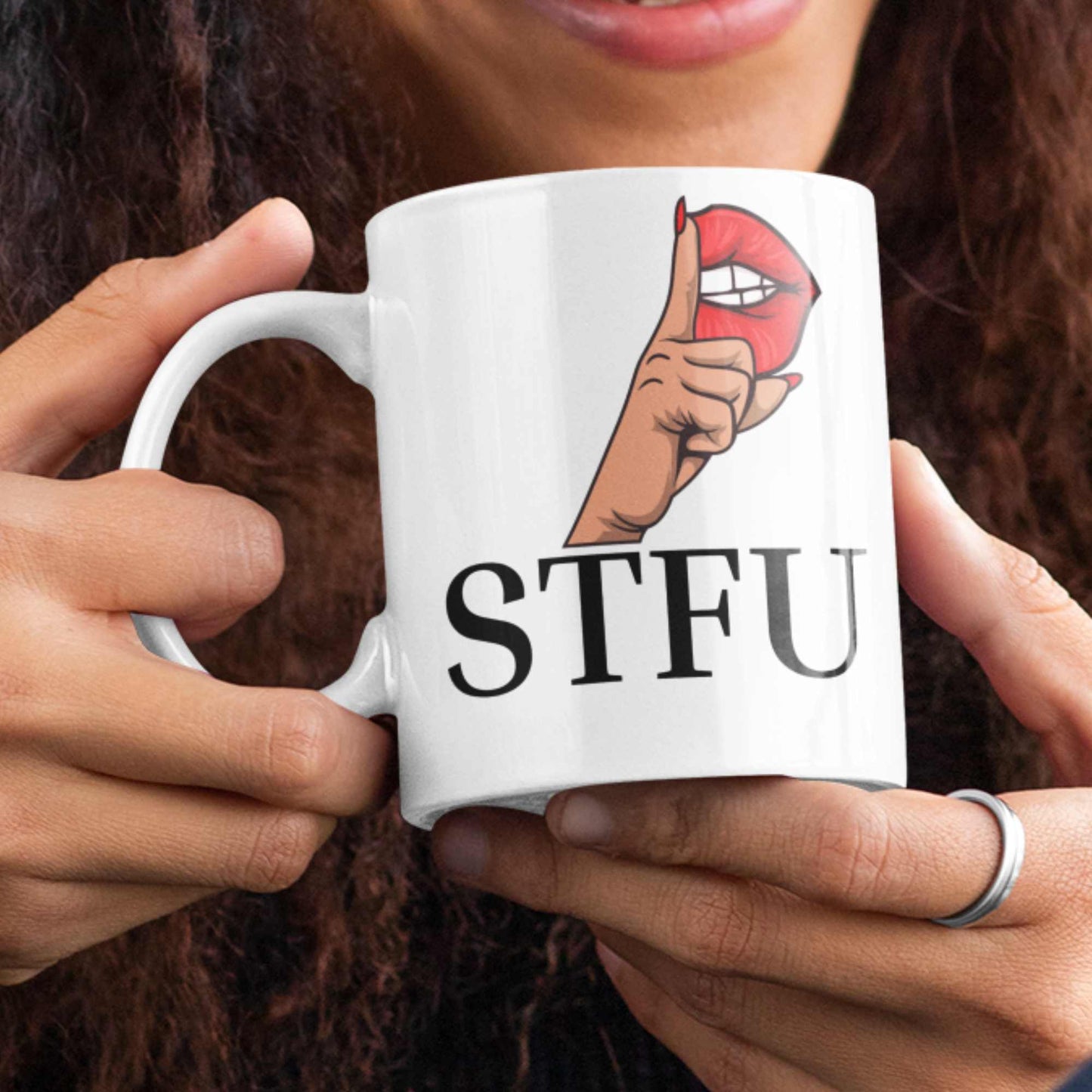 STFU finger lips funny rude coffee mug 11oz