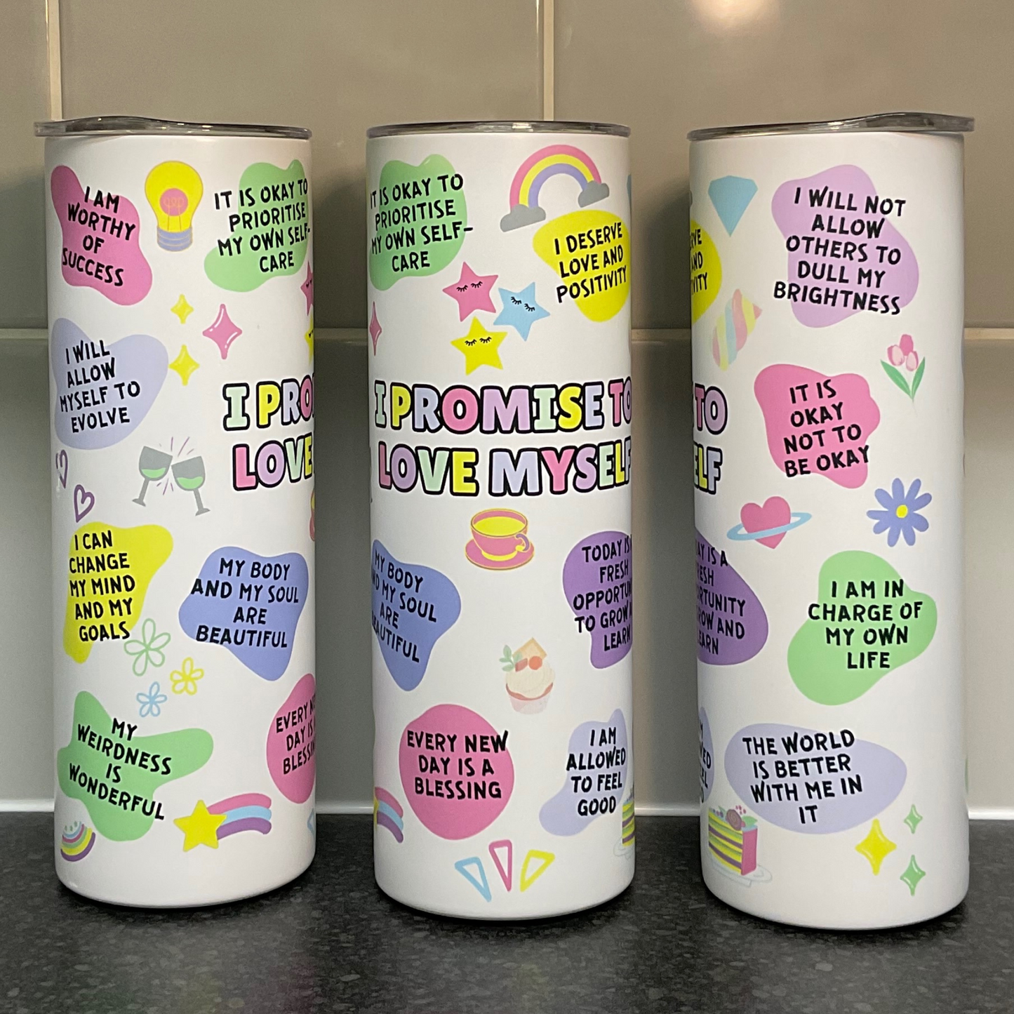 Positivity I promise to love myself 20oz skinny tumbler