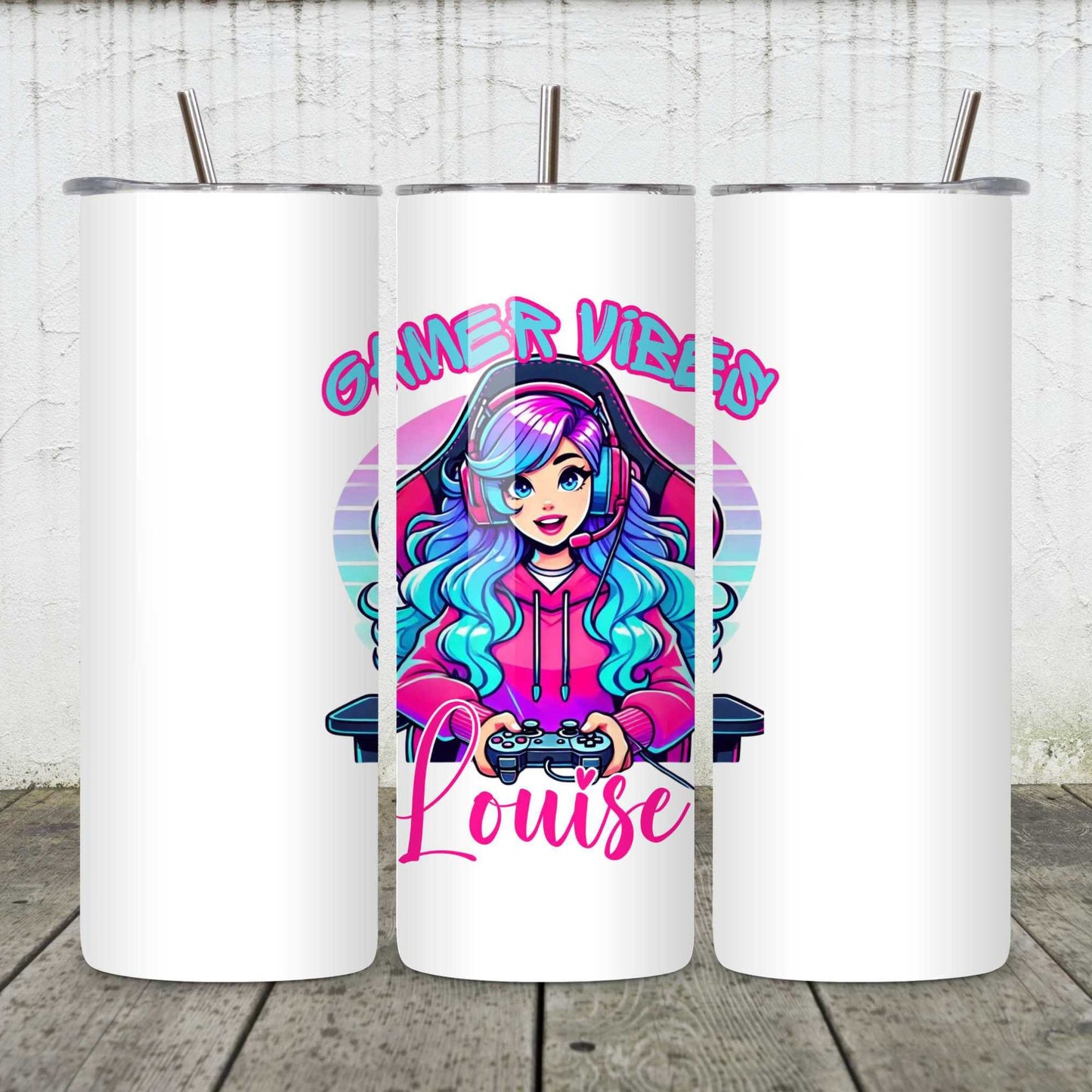 Personalised “Gamer Vibes” Mug or Tumbler – Custom Gift for Gamer Girls | Perfect for Birthdays, Christmas, Streamers & Gamers | Fun & Unique Gaming Drinkware with Name