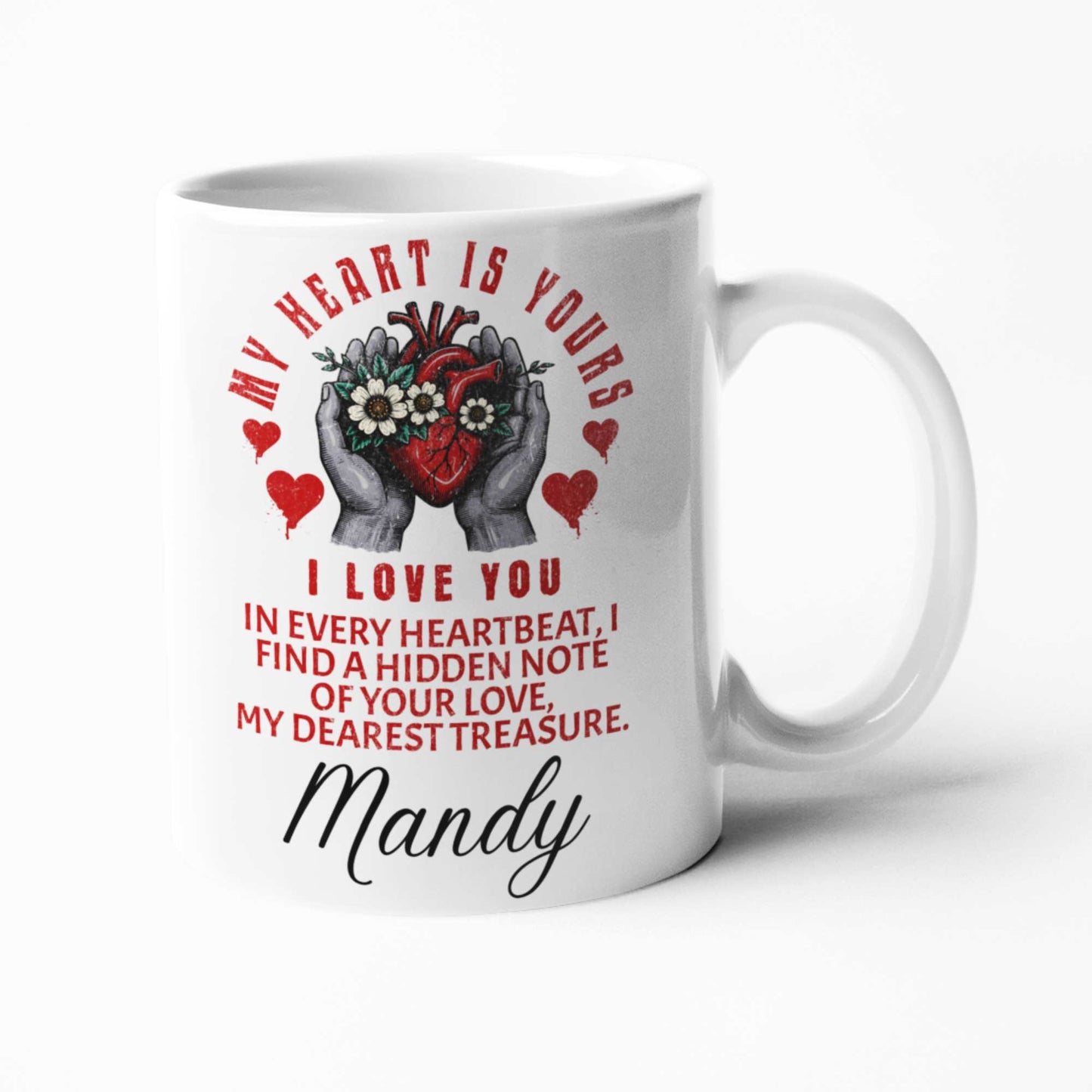 "My Heart is Yours - I Love You" Personalised Gift, Romantic Mug, Customisable Cup with Name, Love Note Mug