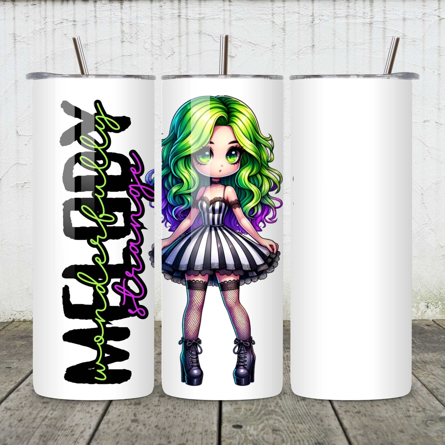 Wonderfully Strange Personalised Mug โ Alternative Gothic Anime Character Gift, Custom Name Goth Mug, Unique Coffee Mug, 11oz & 15oz Ceramic, 20oz Tumbler