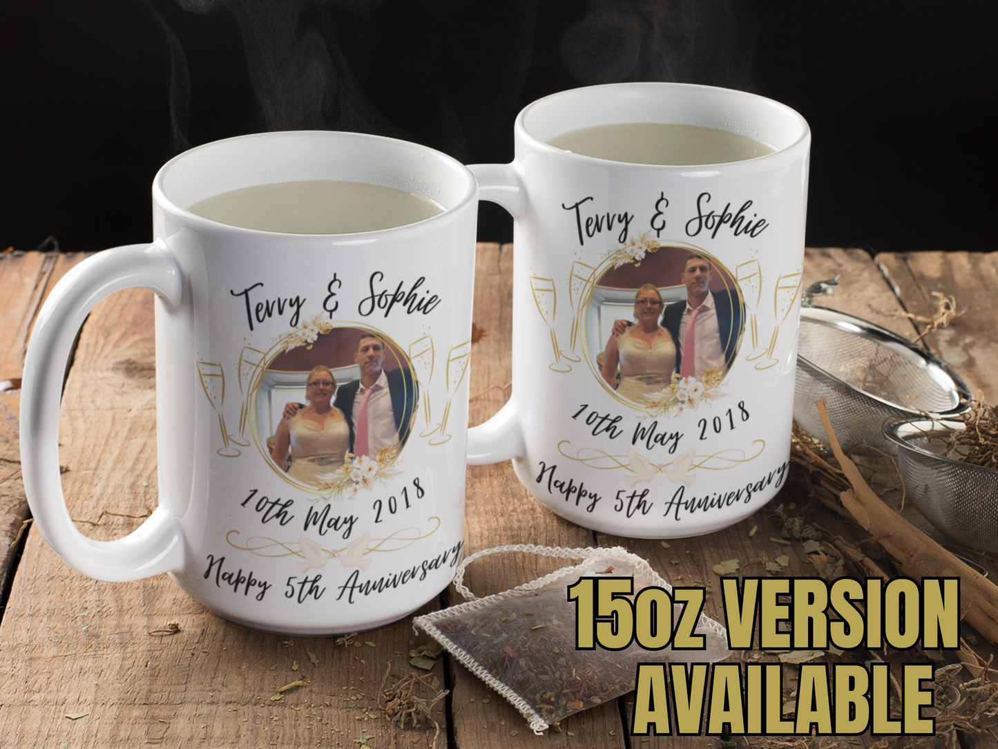 Custom photo anniversary pair of coffee mugs set