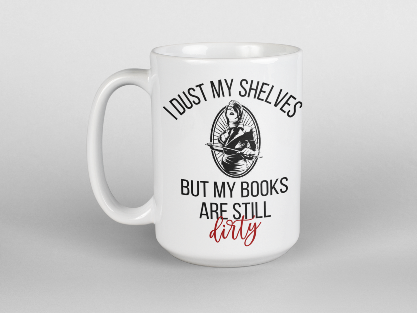 I dust my shelves but books are still dirty coffee mug