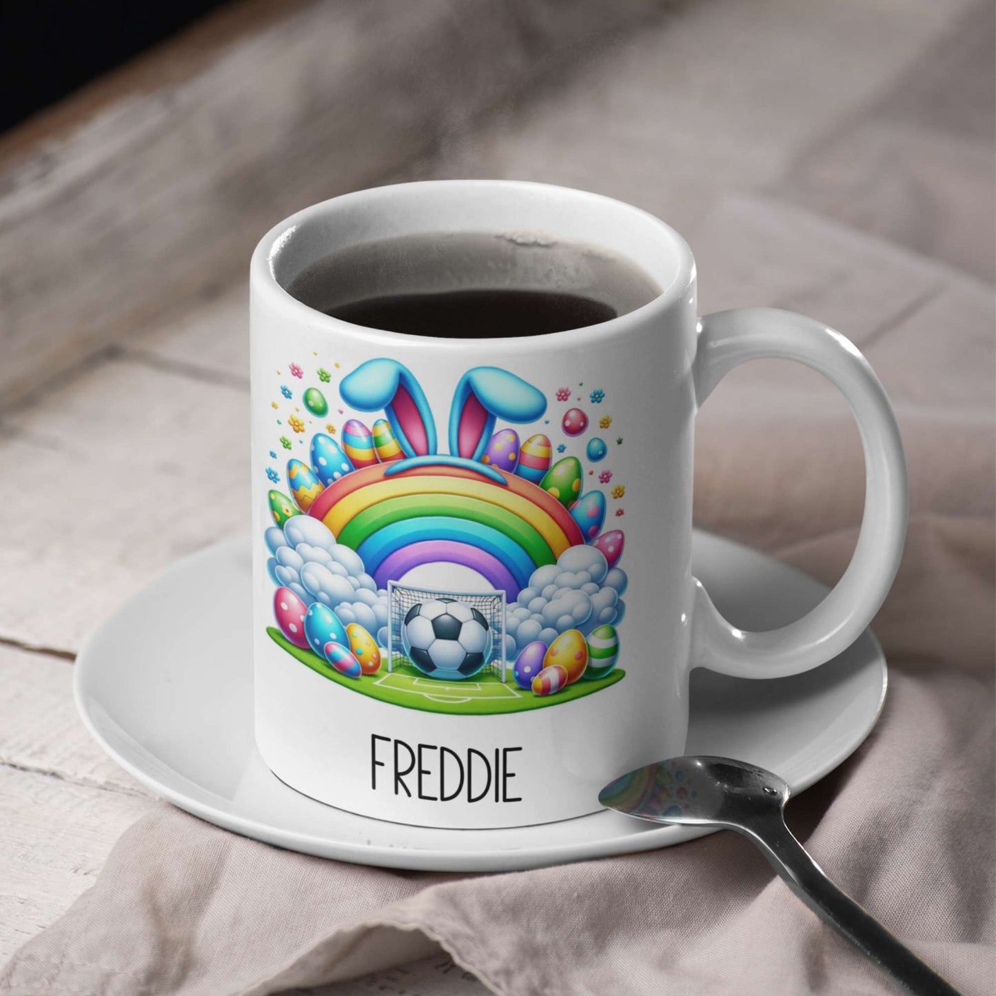 Football theme personalised Easter Mug for boys or girls