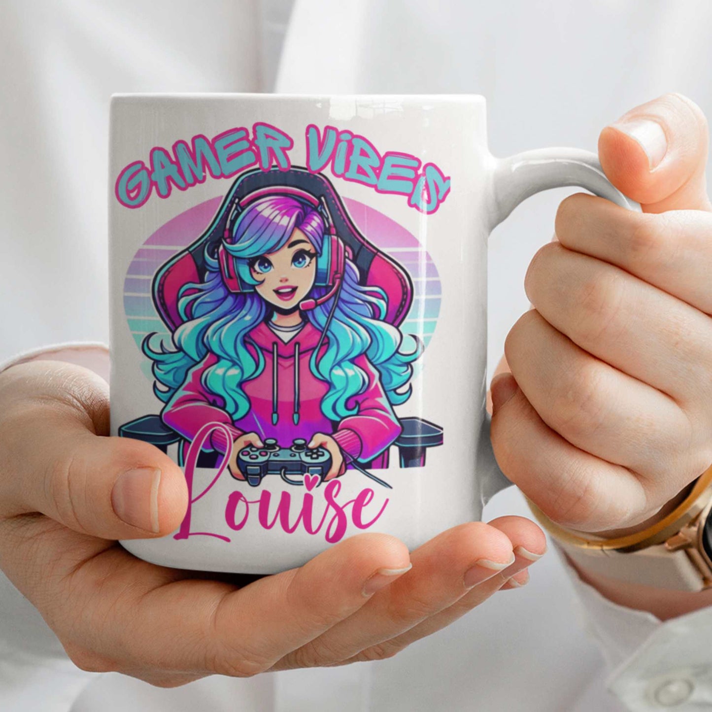 Personalised “Gamer Vibes” Mug or Tumbler – Custom Gift for Gamer Girls | Perfect for Birthdays, Christmas, Streamers & Gamers | Fun & Unique Gaming Drinkware with Name
