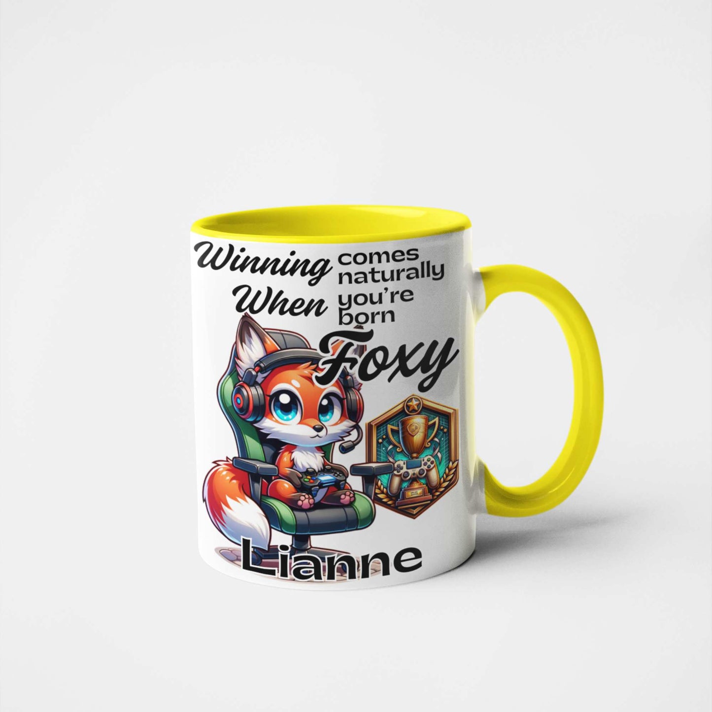 Winning Comes Naturally When You’re Born Foxy Personalised Fox Gamer Mug or Tumbler - Custom Handmade Gamer Gift | Perfect for Birthdays, Christmas, and Gaming Nights