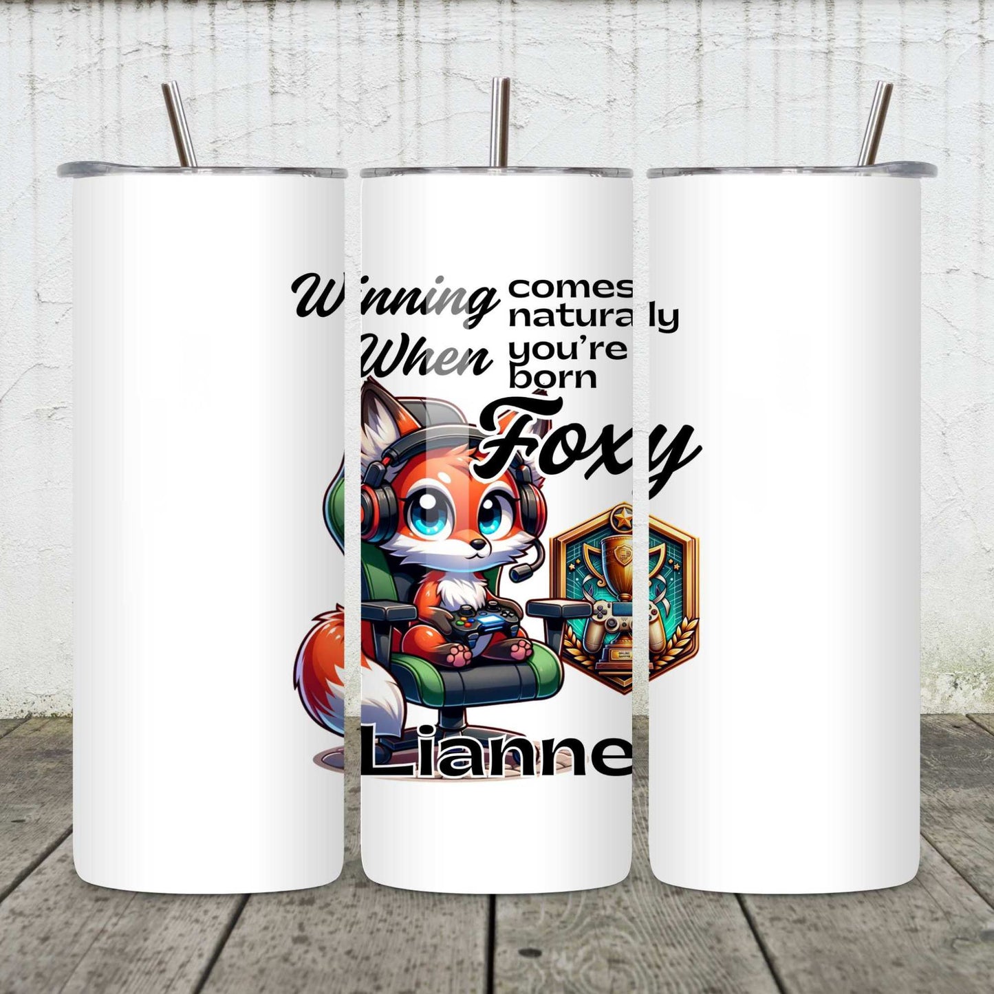Winning Comes Naturally When You’re Born Foxy Personalised Fox Gamer Mug or Tumbler - Custom Handmade Gamer Gift | Perfect for Birthdays, Christmas, and Gaming Nights