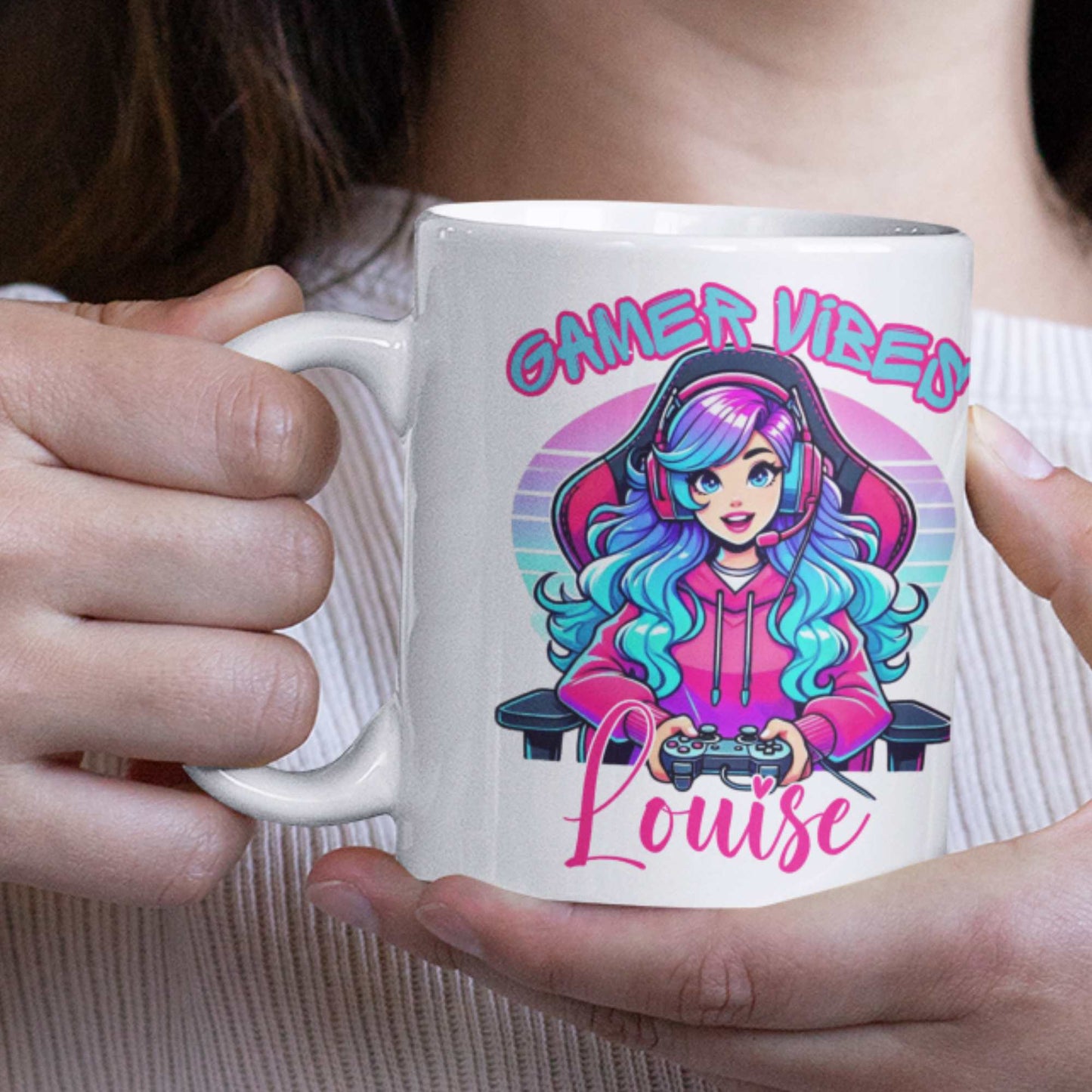 Personalised “Gamer Vibes” Mug or Tumbler – Custom Gift for Gamer Girls | Perfect for Birthdays, Christmas, Streamers & Gamers | Fun & Unique Gaming Drinkware with Name