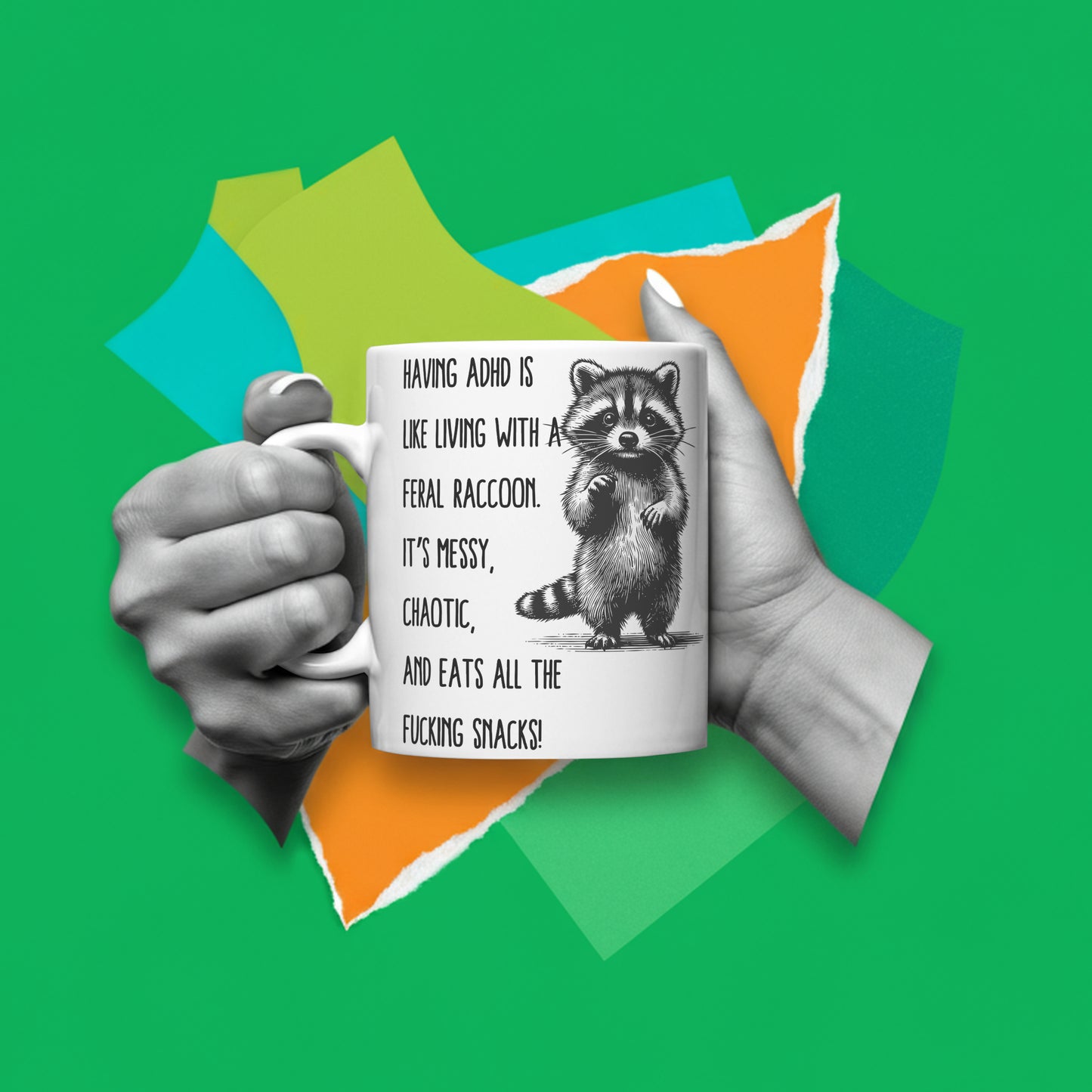 Funny Raccoon Mug ADHD Awareness Coffee Cup Gift for Friends Family and Coworkers