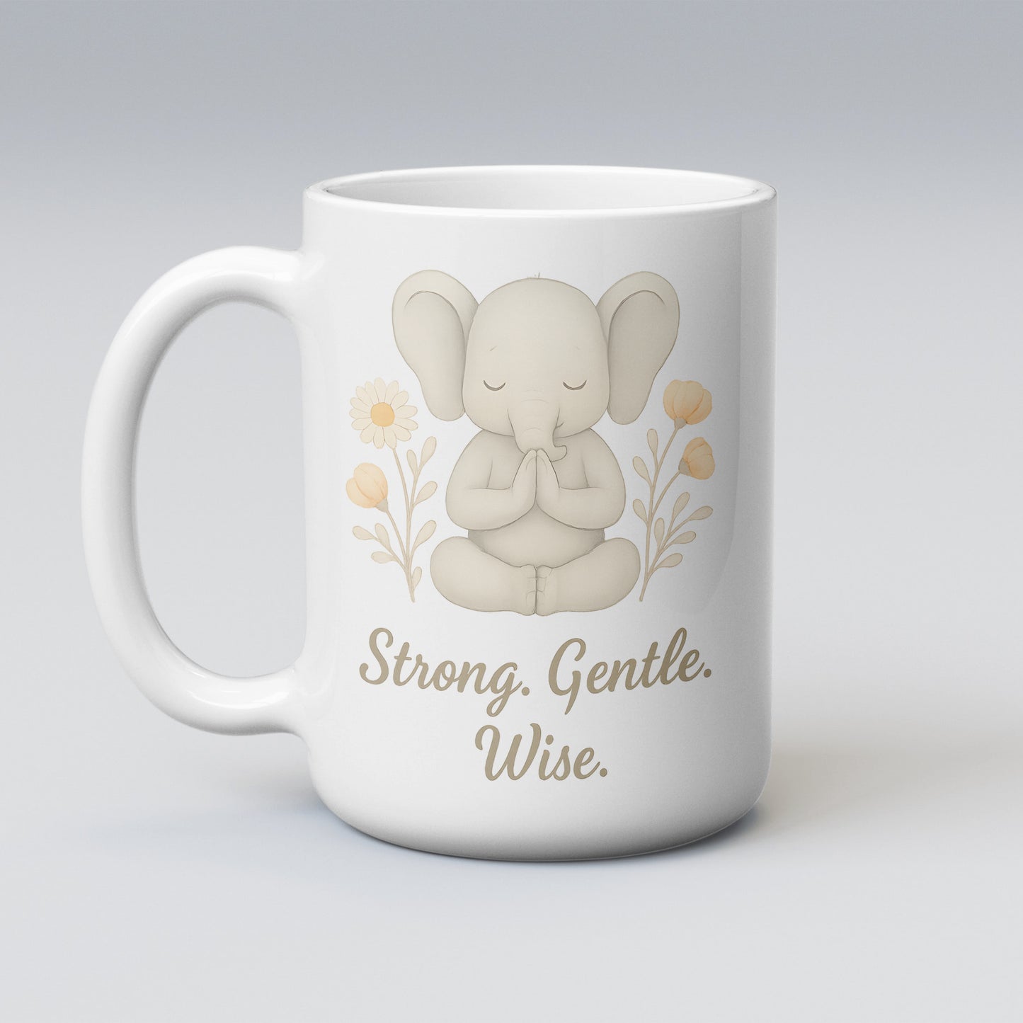 Strong Gentle Wise Mug | Elephant Mindfulness Mug | Yoga Gifts for Her | Inspirational Quote Coffee Cup | Boho Animal Mug | Motivational Gift Idea