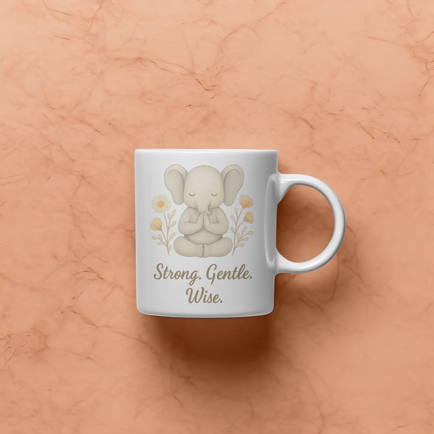 Strong Gentle Wise Mug | Elephant Mindfulness Mug | Yoga Gifts for Her | Inspirational Quote Coffee Cup | Boho Animal Mug | Motivational Gift Idea