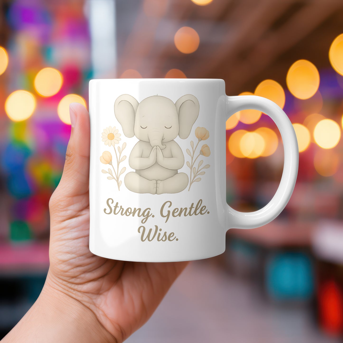Strong Gentle Wise Mug | Elephant Mindfulness Mug | Yoga Gifts for Her | Inspirational Quote Coffee Cup | Boho Animal Mug | Motivational Gift Idea