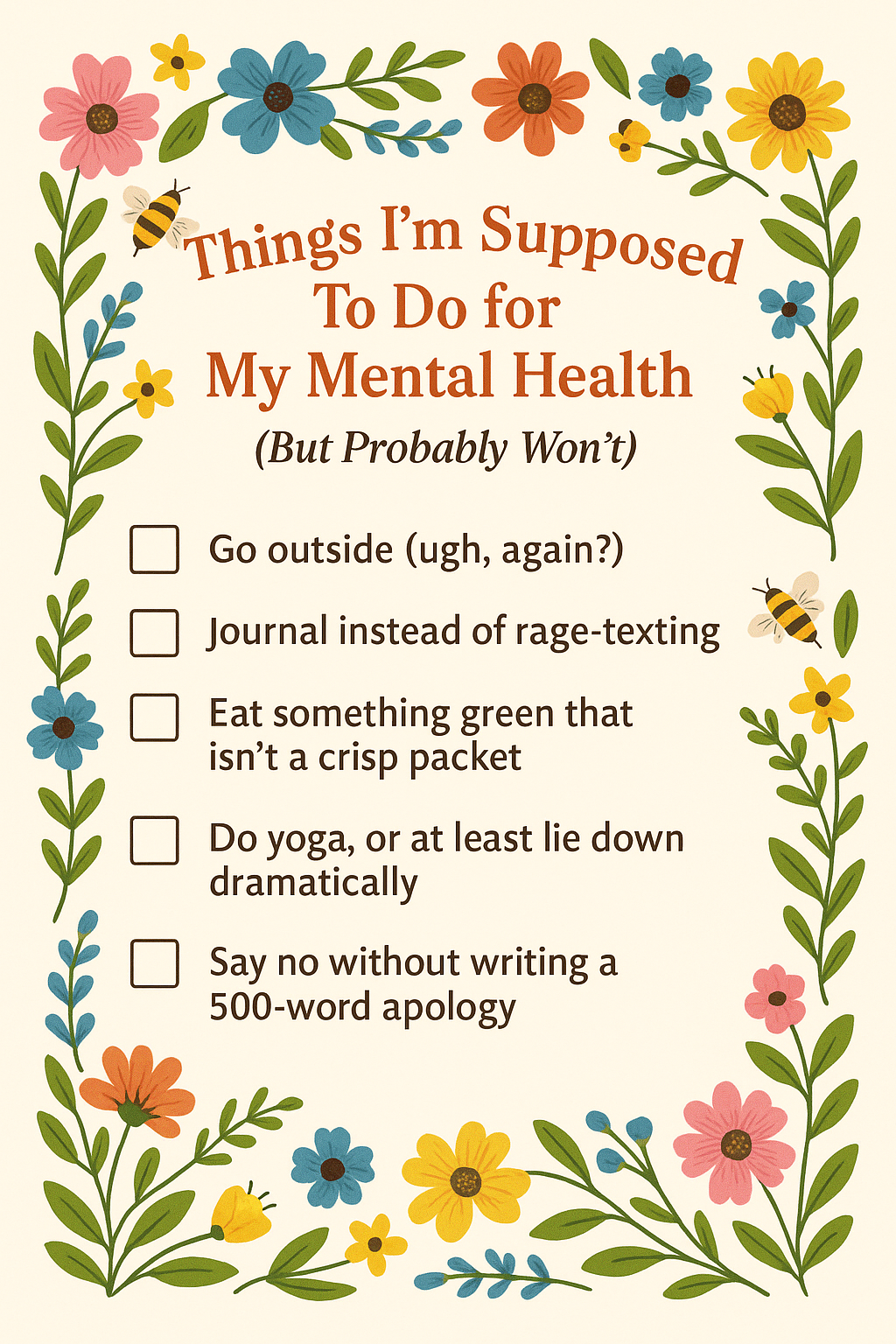 Free Printable: “Things I’m Supposed To Do for My Mental Health (But Probably Won’t)”