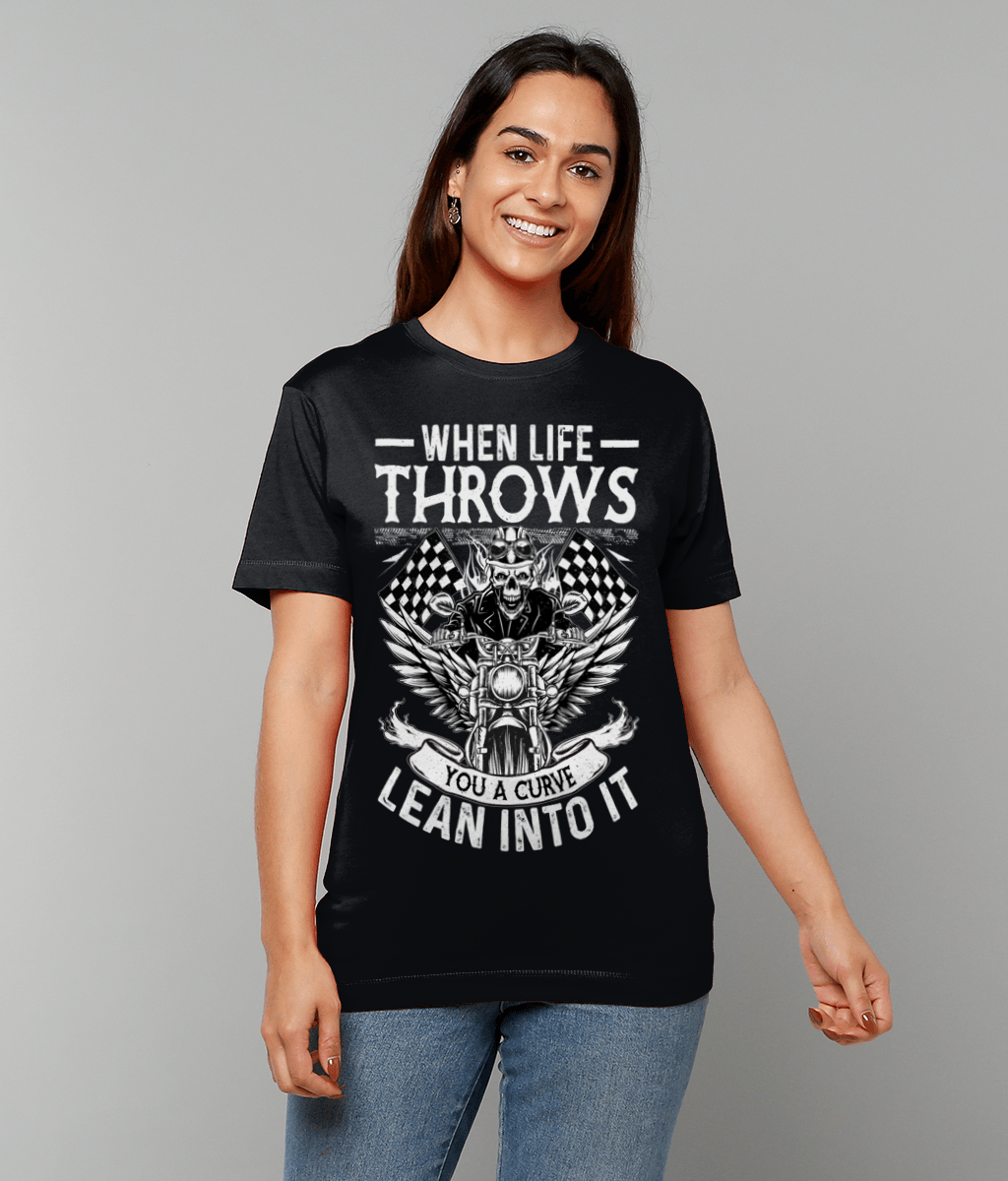 Biker T-Shirt – When Life Throws You a Curve, Lean Into It