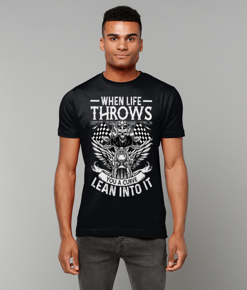Biker T-Shirt – When Life Throws You a Curve, Lean Into It
