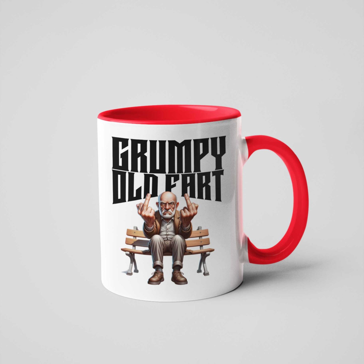 Grumpy Old Fart Mug, 11oz Ceramic Coffee Cup with Red Handle – Cheeky Gag Gift for Grumpy Dads and Uncles