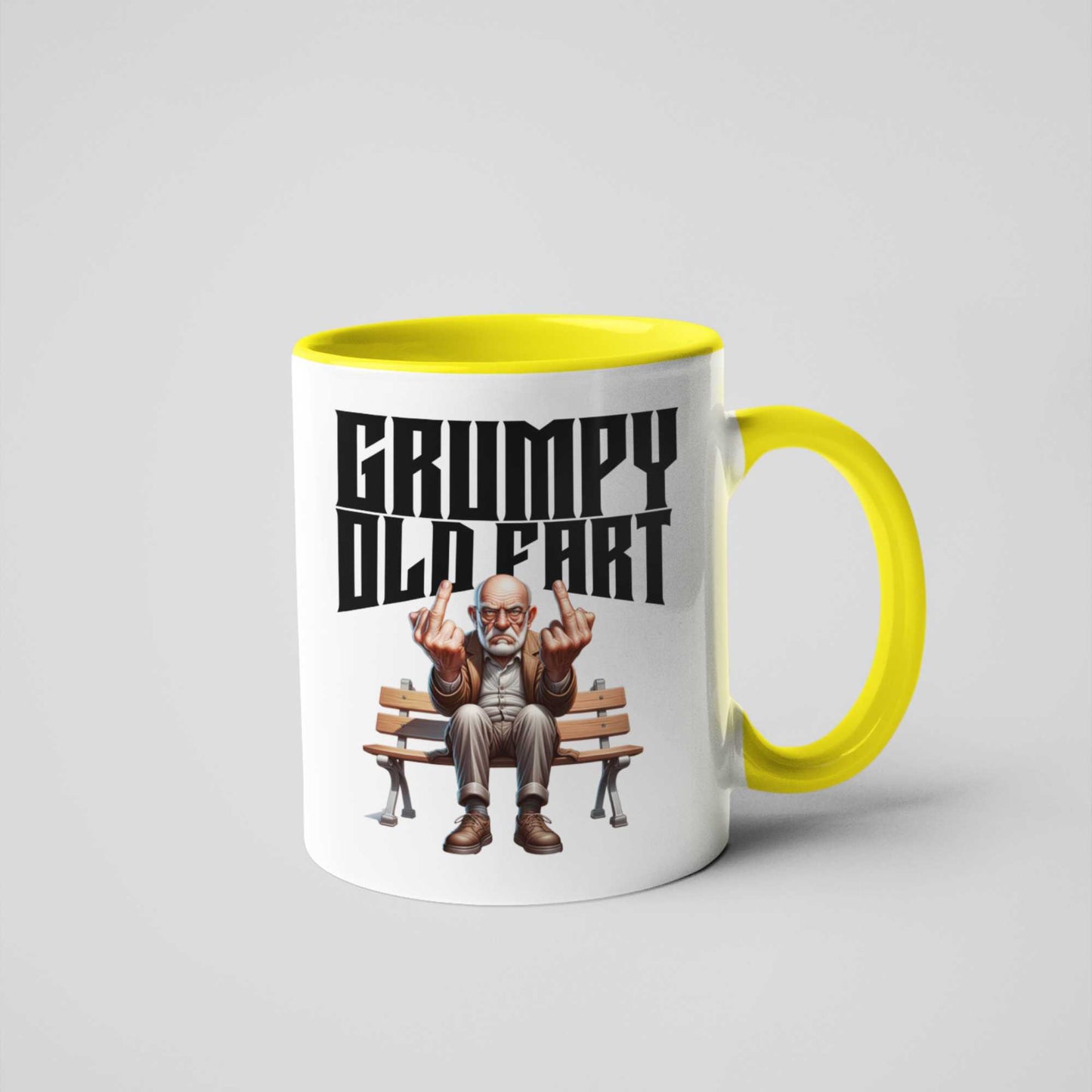 Grumpy Old Fart 11oz Mug with Yellow Handle – Humorous Gift for Dad, Funny Coffee Cup for Grumpy Men