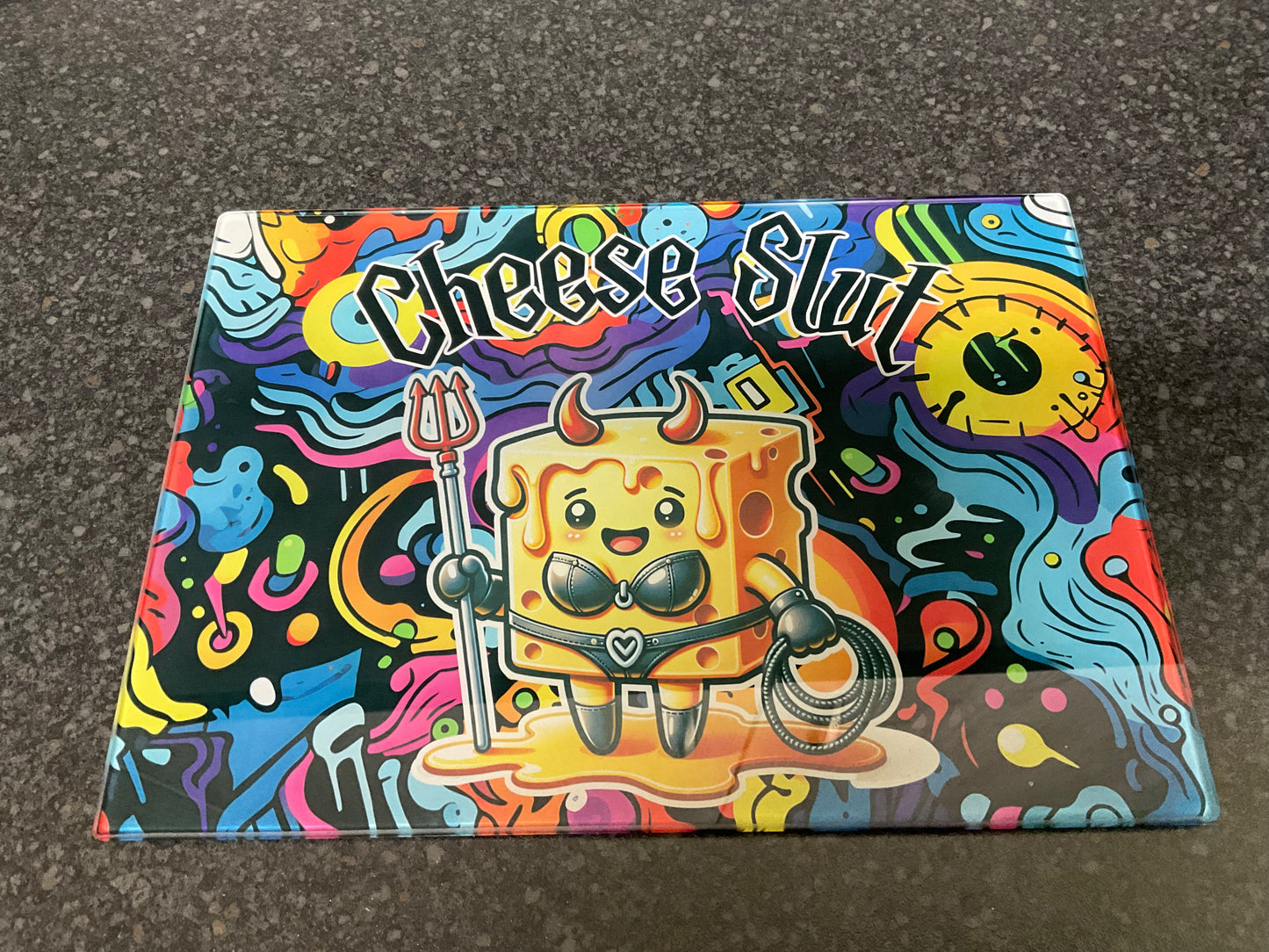 Cheese Slut Glass Cheese Chopping Board – Naughty Gift for Cheese Lovers