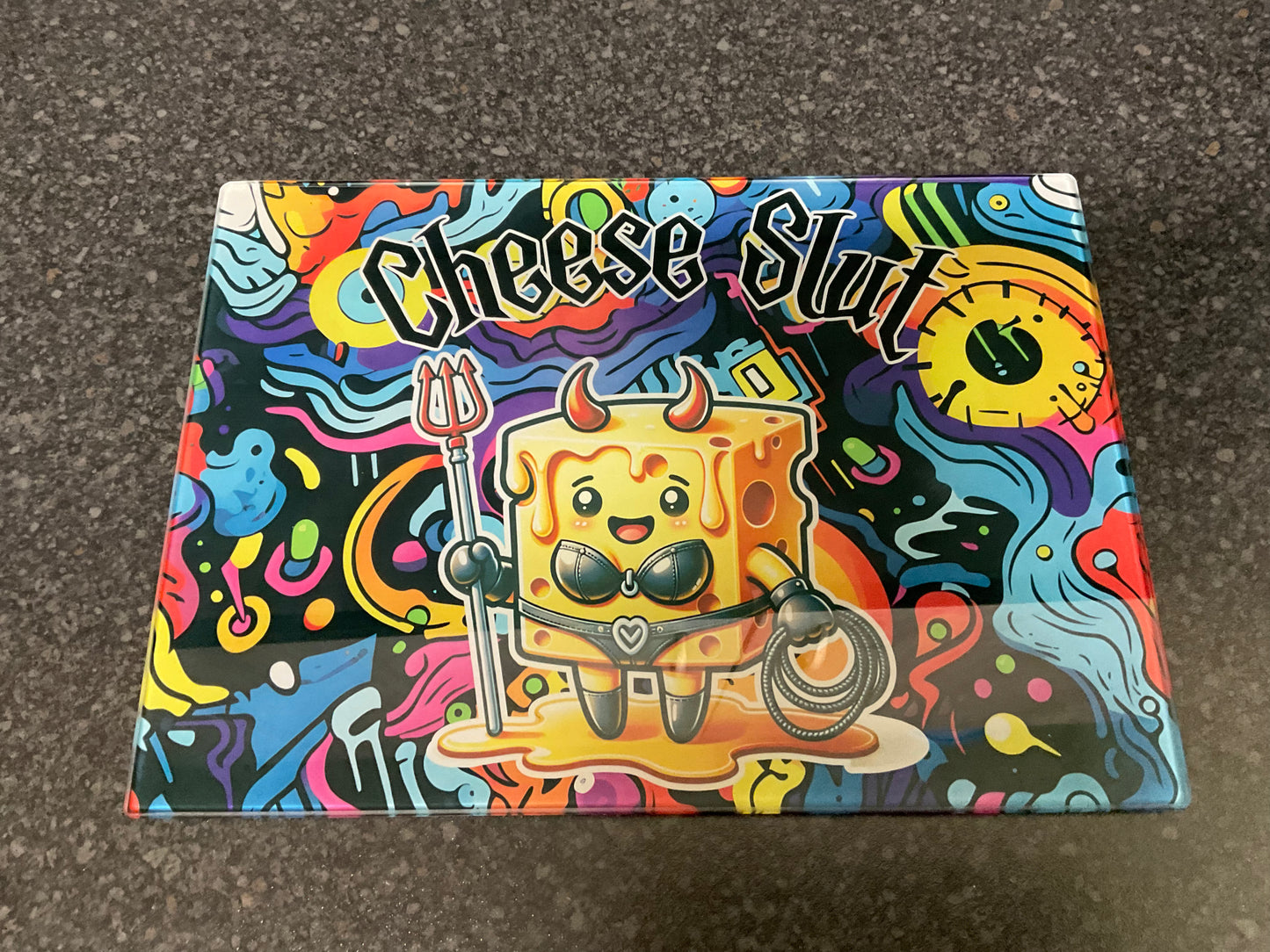 Cheese Slut Glass Cheese Chopping Board – Naughty Gift for Cheese Lovers