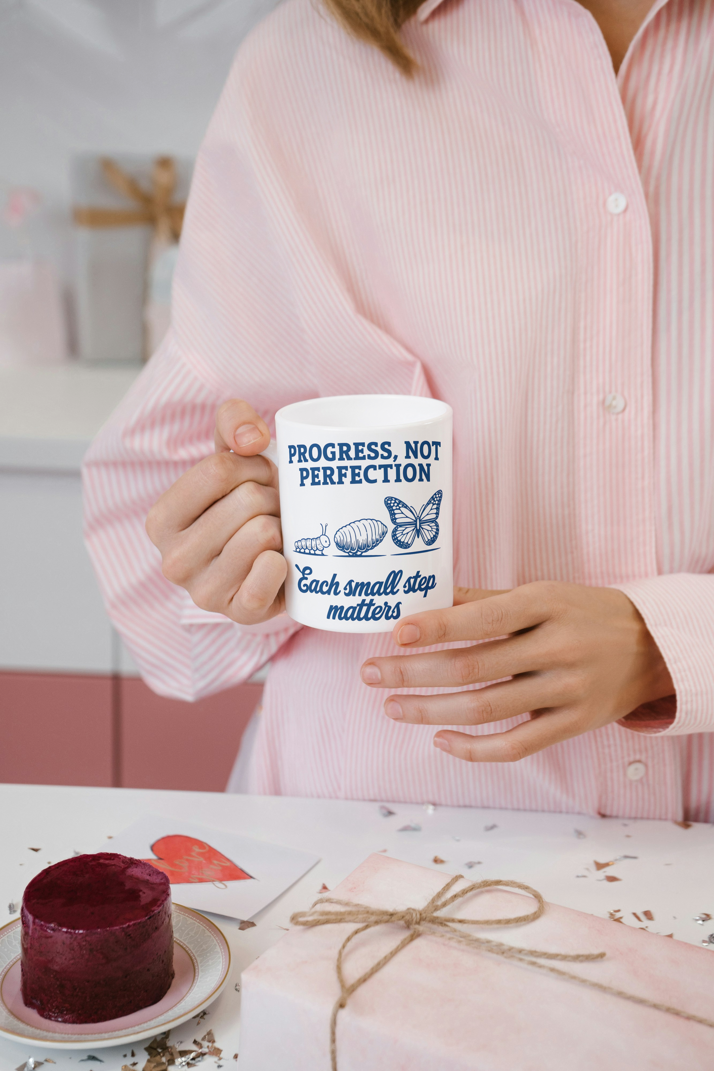 Progress Not Perfection Mug - Mental Health Gift - Inspirational Coffee Mug - Self Care Gift for Women - Positivity Mug - Motivational Gift for Anxiety and Depression
