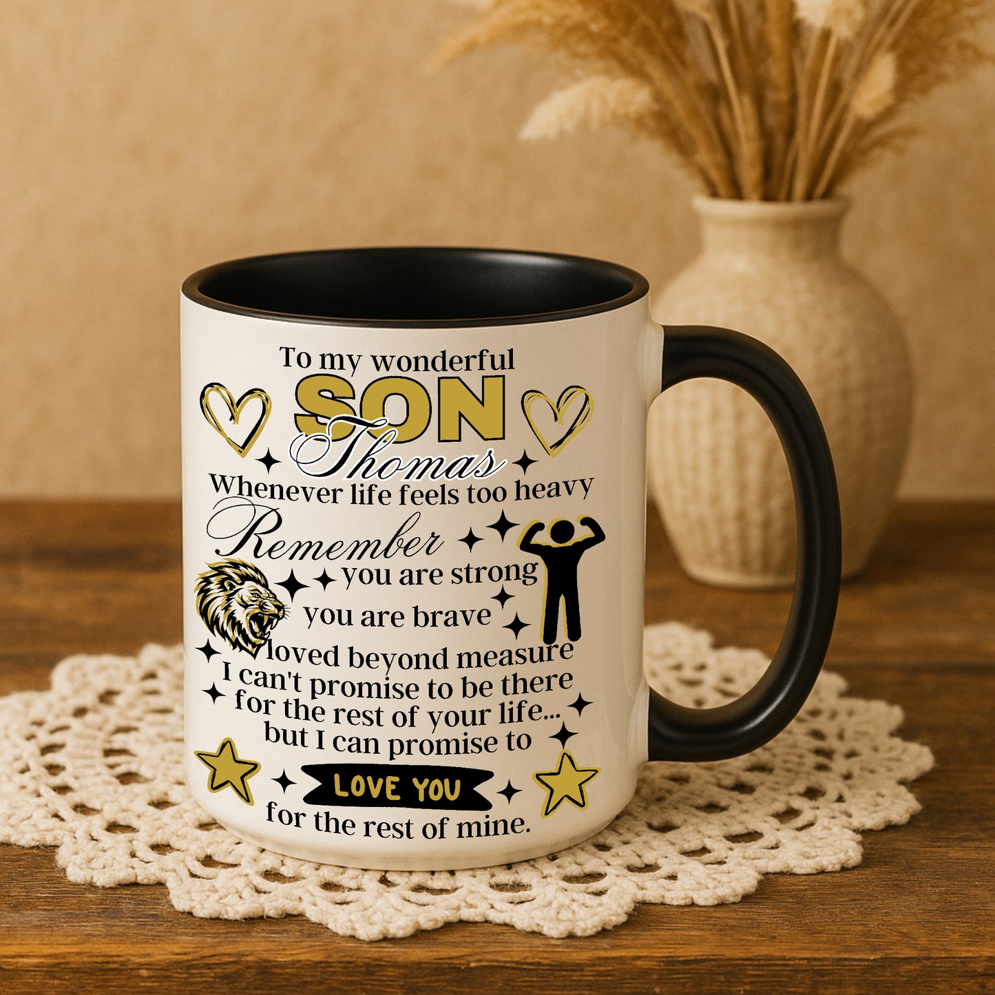 To My Wonderful Son Personalised Name Mug – Inspirational Son Gift, Ceramic 11oz / 15oz, Message Keepsake for Son, Birthday / Christmas / Graduation Present