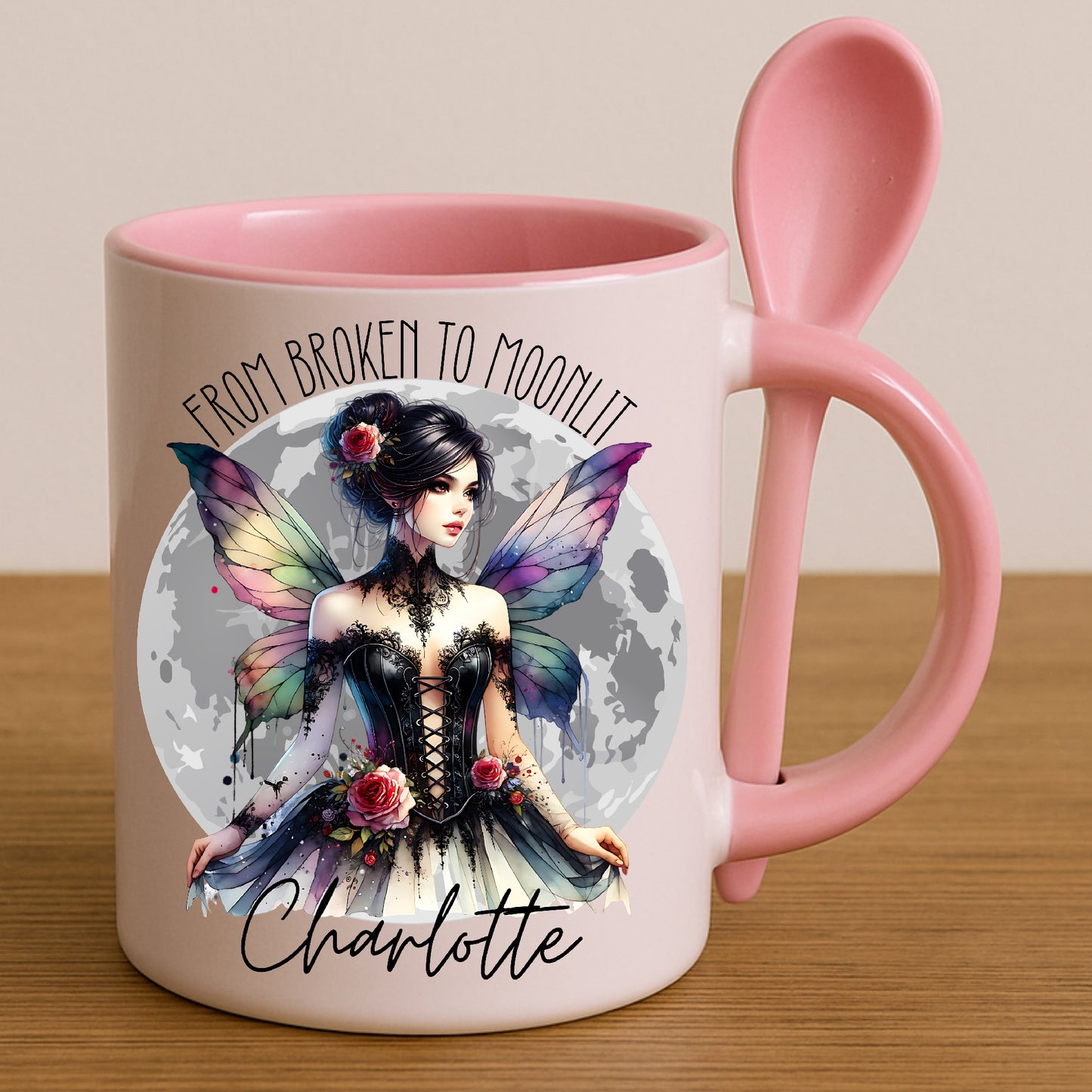 From Broken to Moonlit – Fairy Wings Personalised Mug | Gothic Rose Fairy Gift | Empowerment Gift for Her | Birthday, Sister, Best Friend