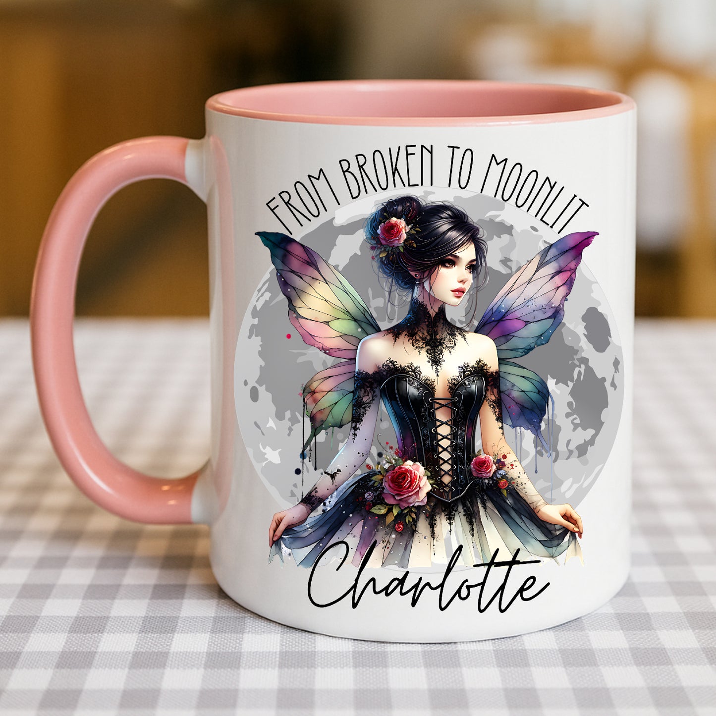 From Broken to Moonlit – Fairy Wings Personalised Mug | Gothic Rose Fairy Gift | Empowerment Gift for Her | Birthday, Sister, Best Friend