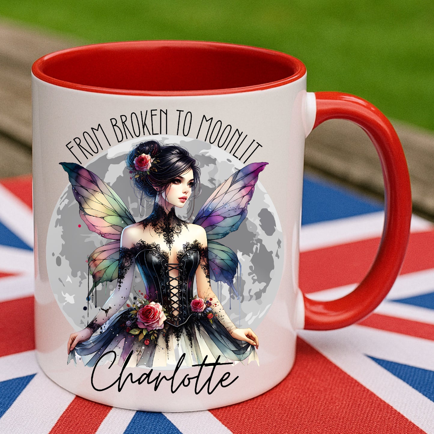 From Broken to Moonlit – Fairy Wings Personalised Mug | Gothic Rose Fairy Gift | Empowerment Gift for Her | Birthday, Sister, Best Friend
