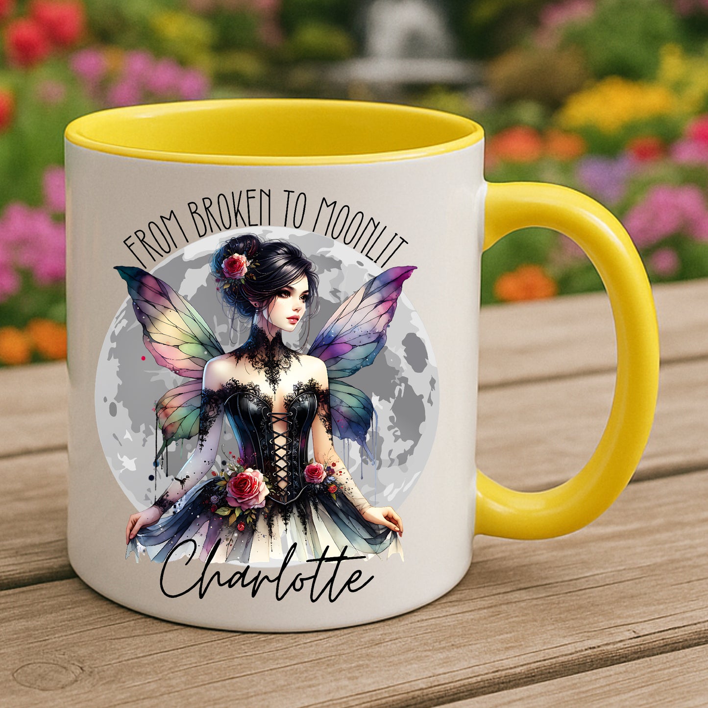 From Broken to Moonlit – Fairy Wings Personalised Mug | Gothic Rose Fairy Gift | Empowerment Gift for Her | Birthday, Sister, Best Friend