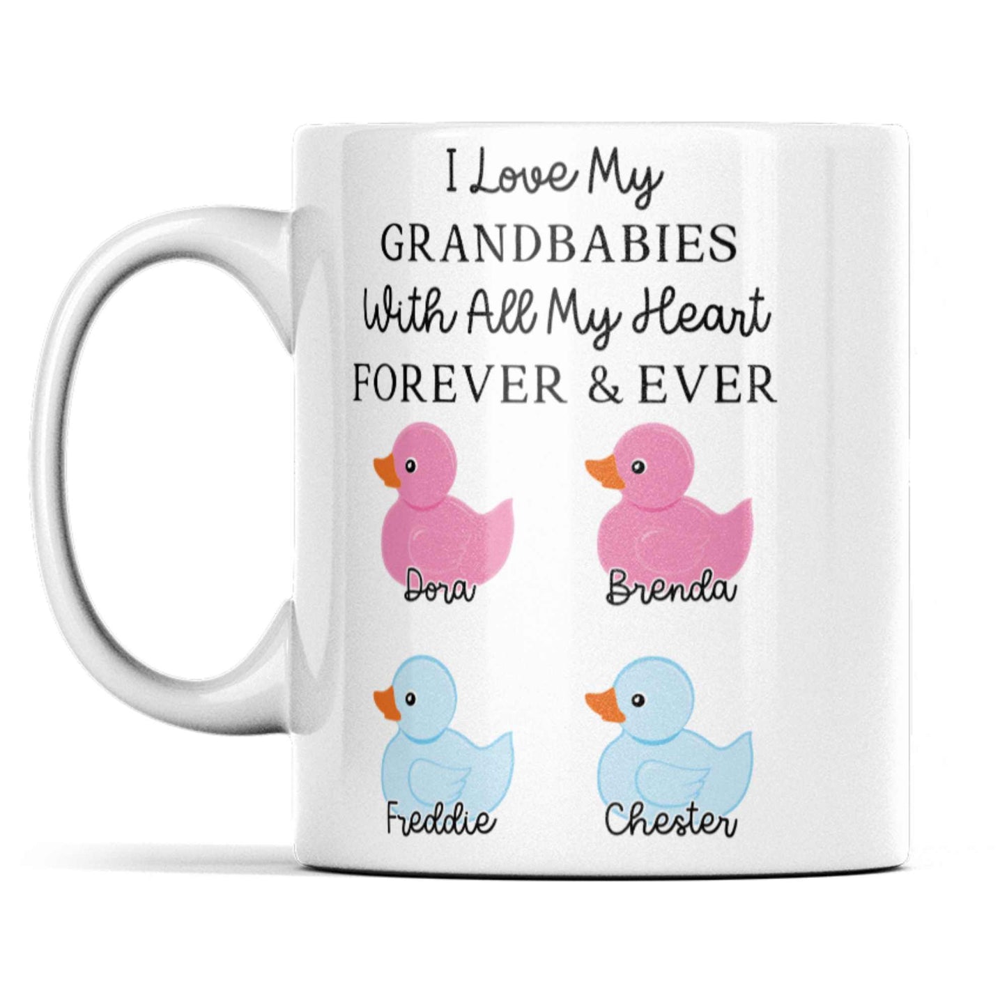 Grandparent Mug - Customised with Grandchildren's Names and Genders | Unique Duck Gift for Nan, Granny, Grandad | Special Keepsake Mug