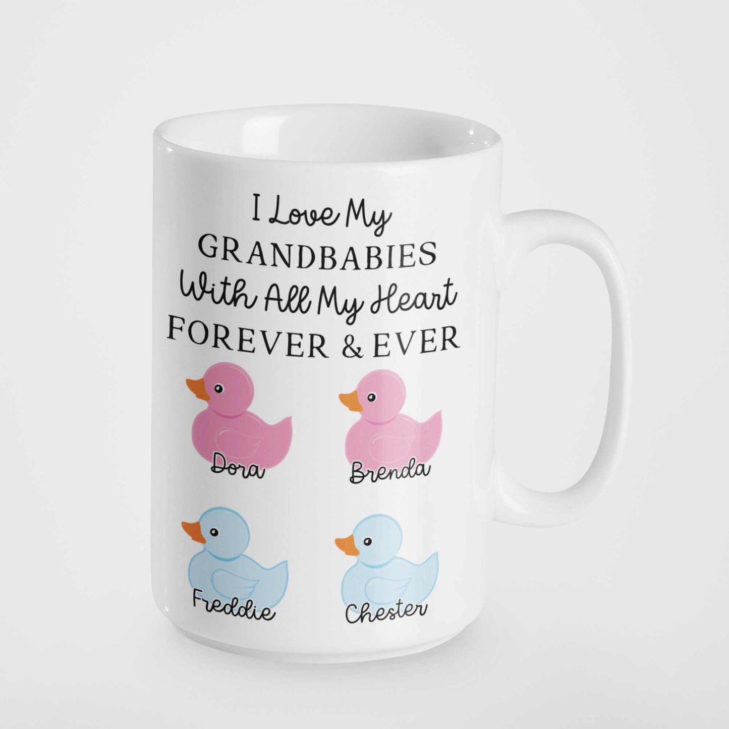 Grandparent Mug - Customised with Grandchildren's Names and Genders | Unique Duck Gift for Nan, Granny, Grandad | Special Keepsake Mug