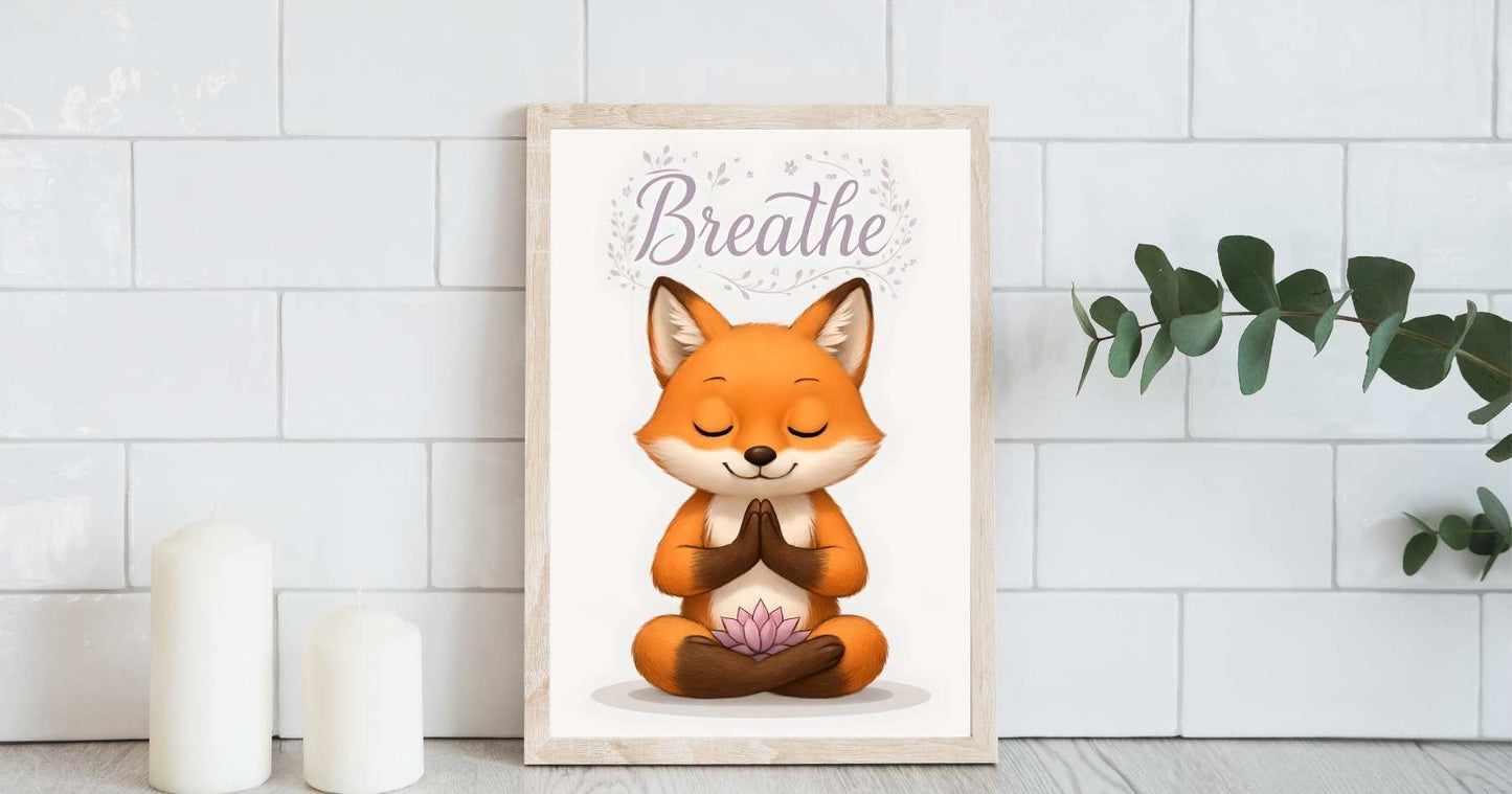 Free Printable Wall Art – Fox Breathe Meditation Quote for Self Love and Calm