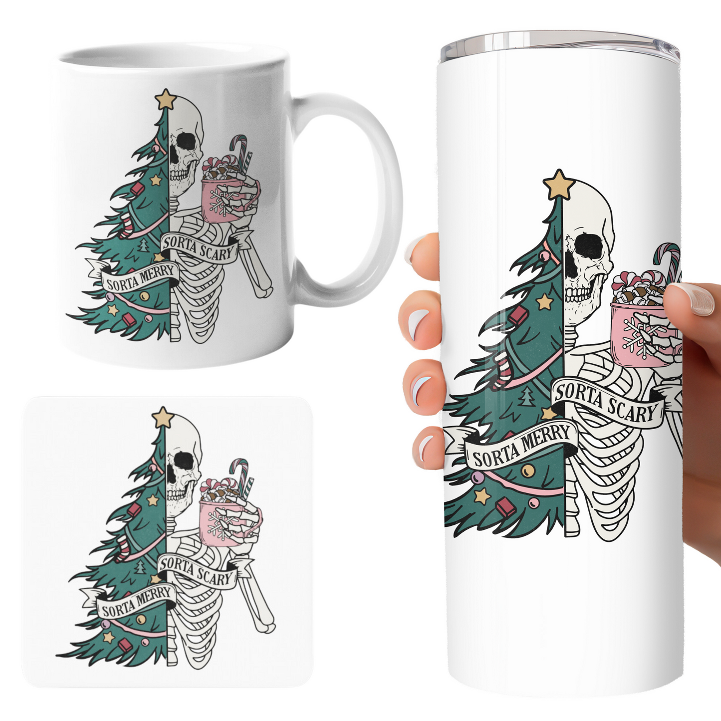 Skull Christmas Mug Sorta Merry Sorta Scary Alternative Gifts for Her Mum Nan Sister Aunt Best Friend Stocking filler Xmas gift set