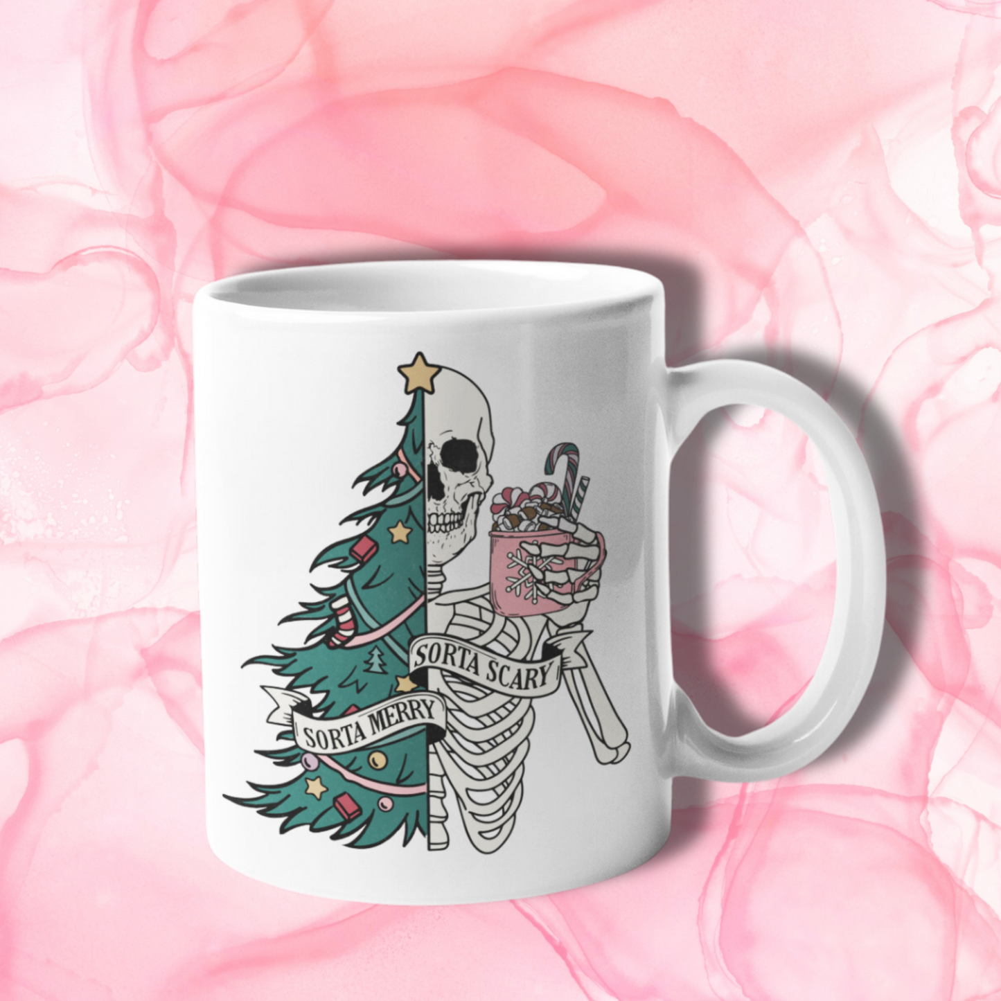 Skull Christmas Mug Sorta Merry Sorta Scary Alternative Gifts for Her Mum Nan Sister Aunt Best Friend Stocking filler Xmas gift set