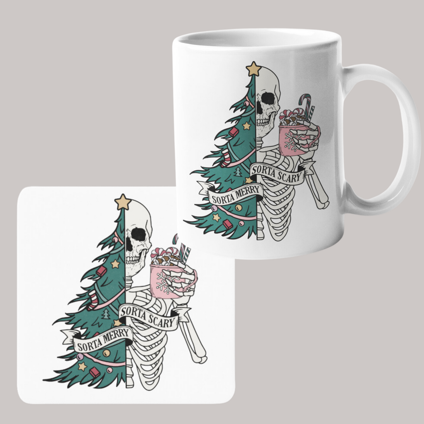 Skull Christmas Mug Sorta Merry Sorta Scary Alternative Gifts for Her Mum Nan Sister Aunt Best Friend Stocking filler Xmas gift set