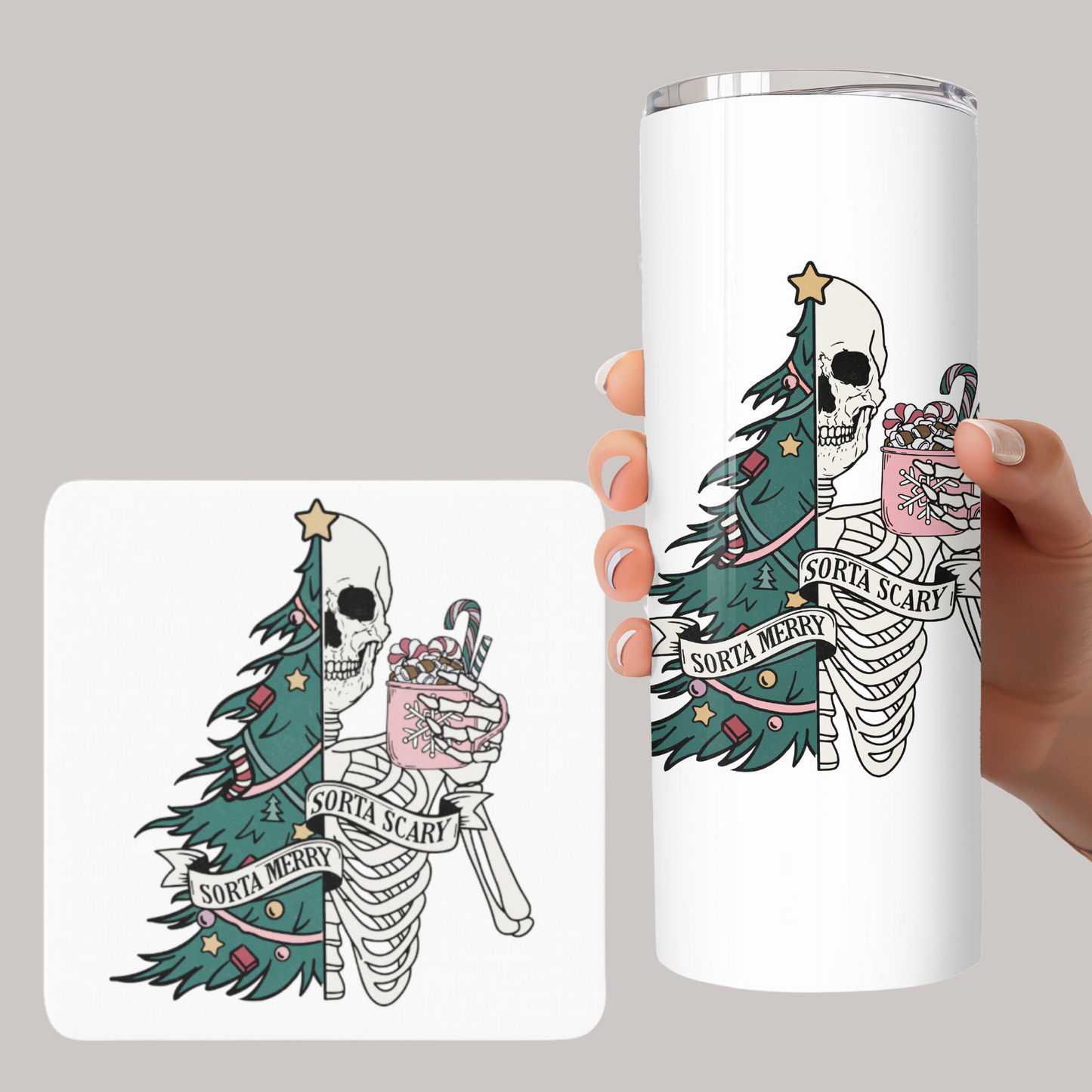 Skull Christmas Mug Sorta Merry Sorta Scary Alternative Gifts for Her Mum Nan Sister Aunt Best Friend Stocking filler Xmas gift set