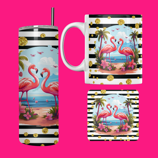 Flamingo Tumbler gift set mug coaster for her mum nan best friend birthday present