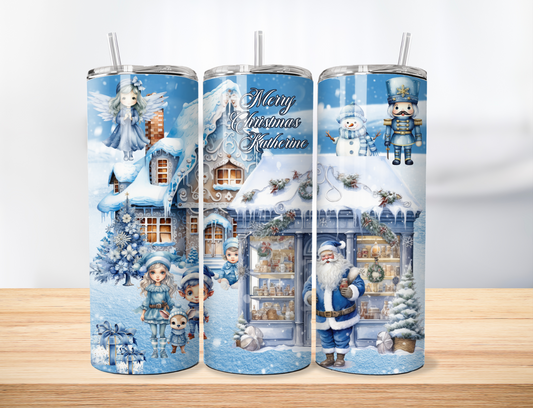 Personalised Blue Christmas Santa Claus 20 oz tumbler with any name