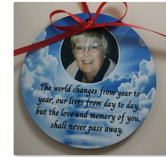 Memorial Christmas tree bauble decoration in loving memory of loved one